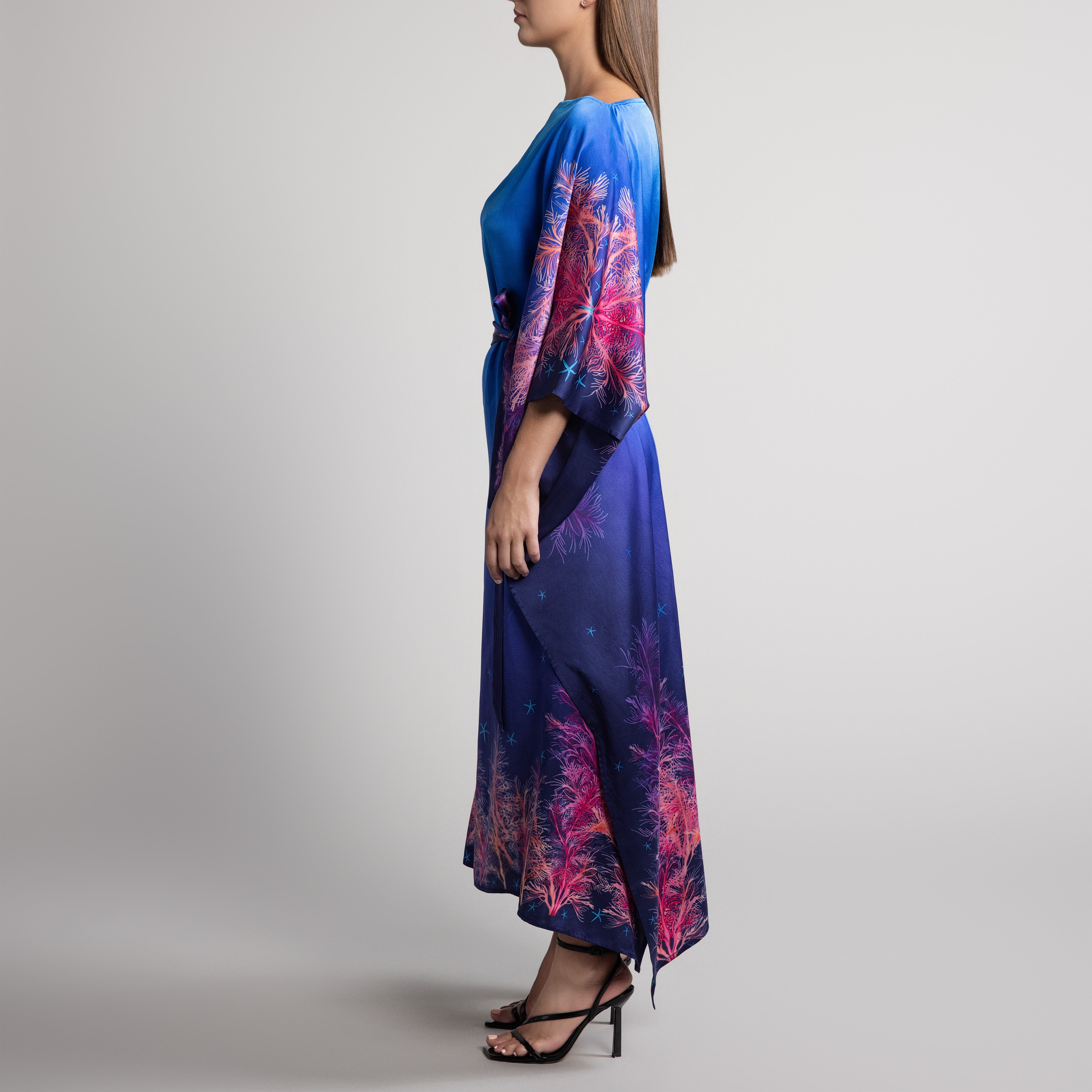 Galapagos Silk Caftan in Blue Ombré