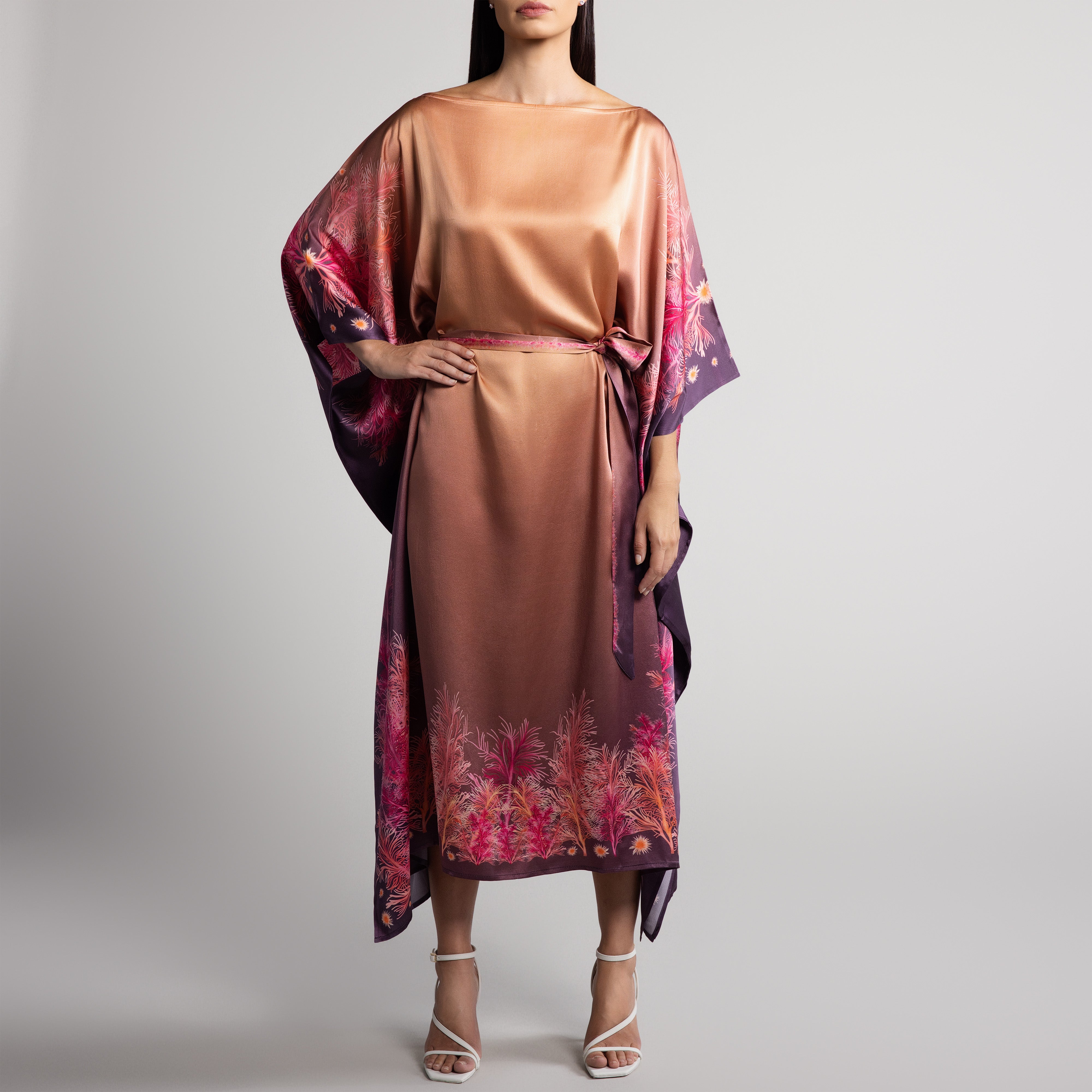 Galapagos Silk Caftan in Brown Ombré