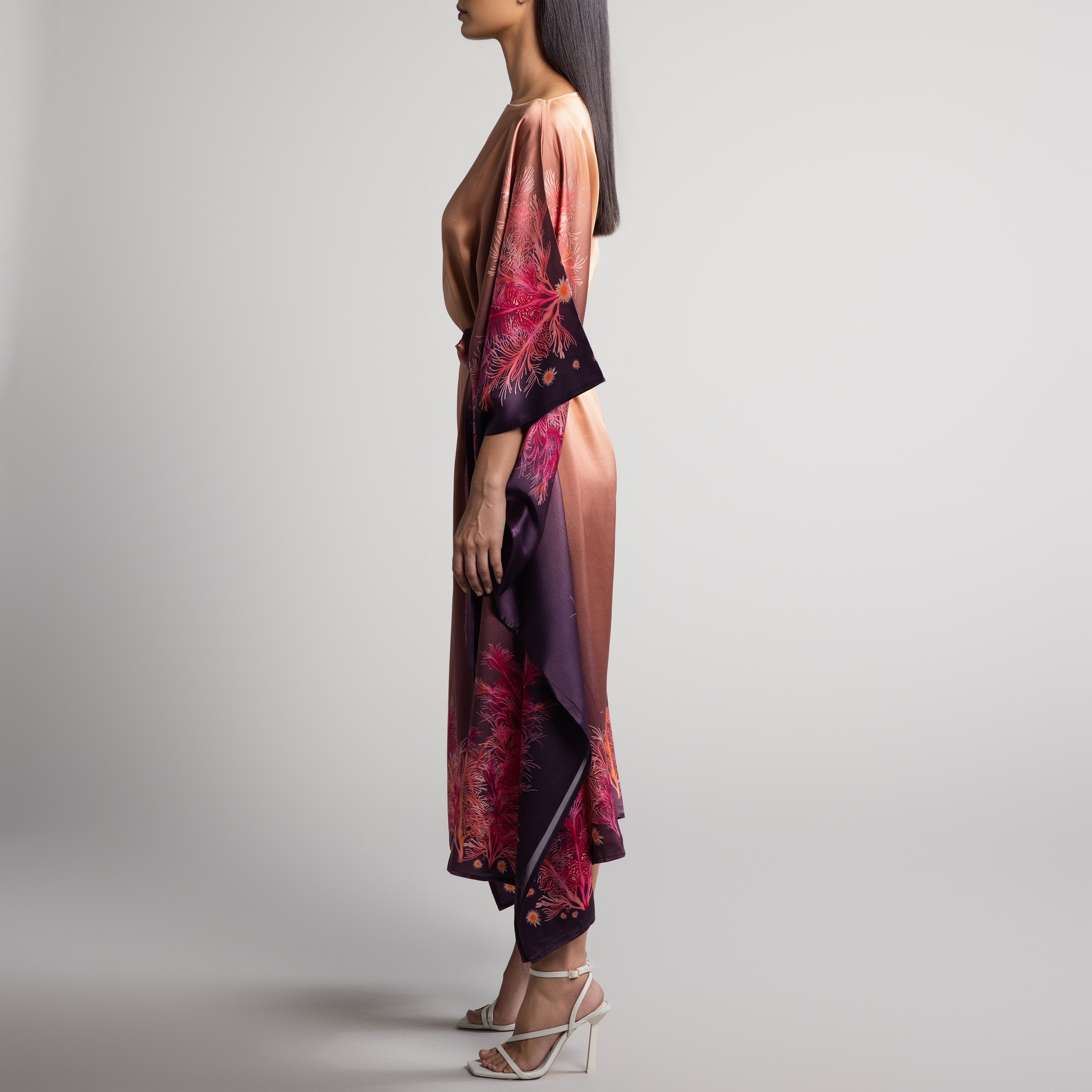 Galapagos Silk Caftan in Brown Ombré