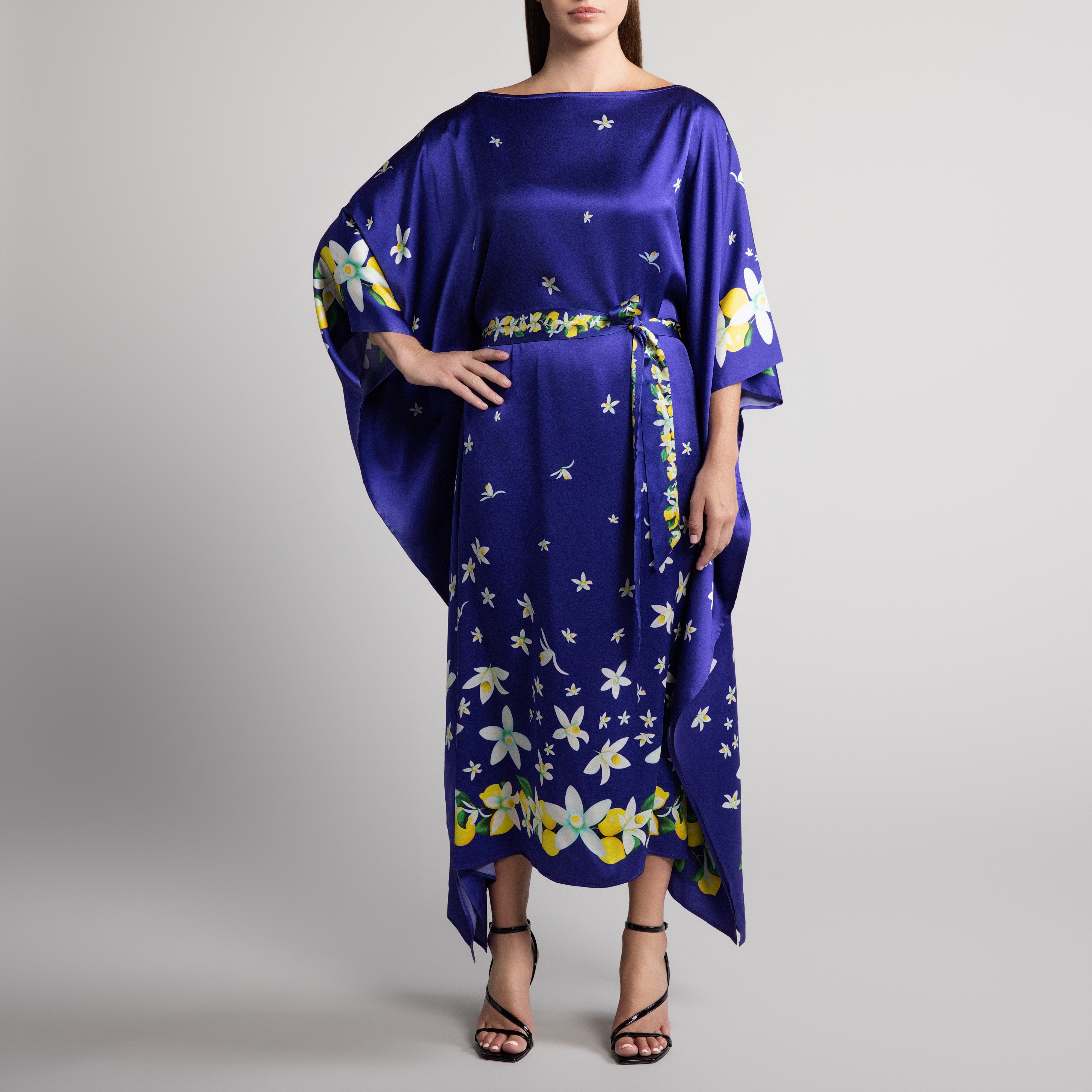 Capri Silk Caftan in Navy Blue