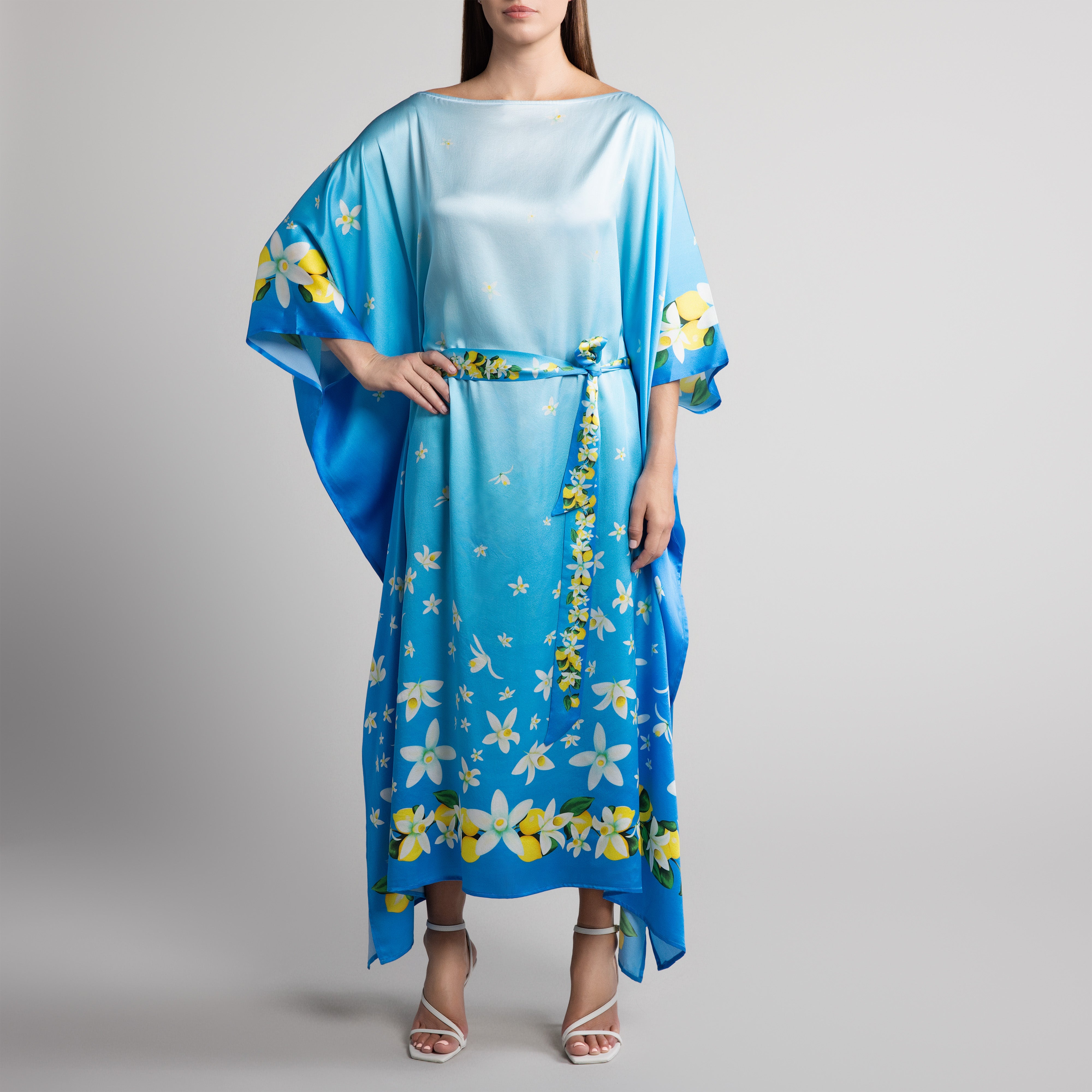 Capri Silk Caftan in Sky Blue