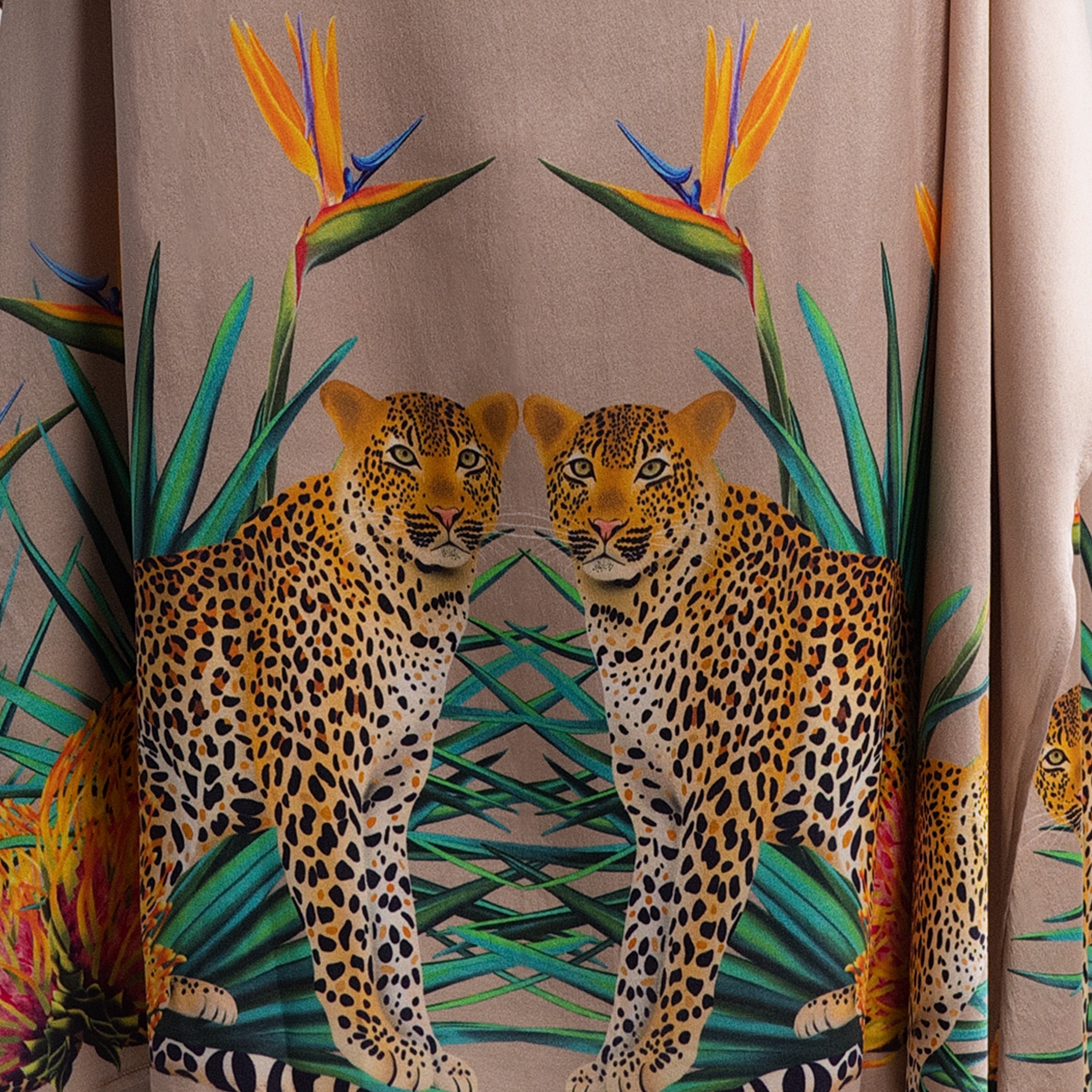 Safari Leopard Silk Caftan in Nude