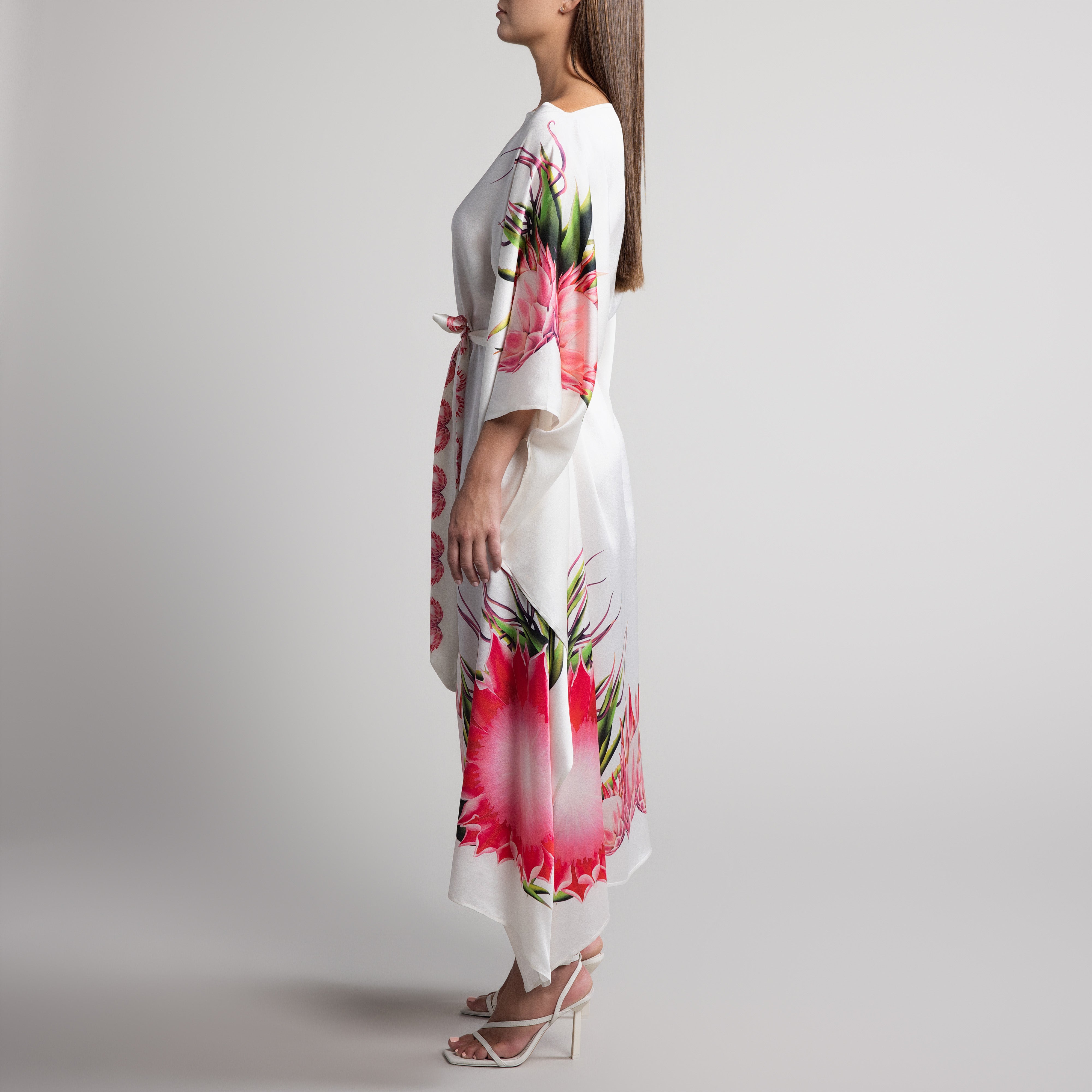 Safari Protea Silk Caftan in Cream