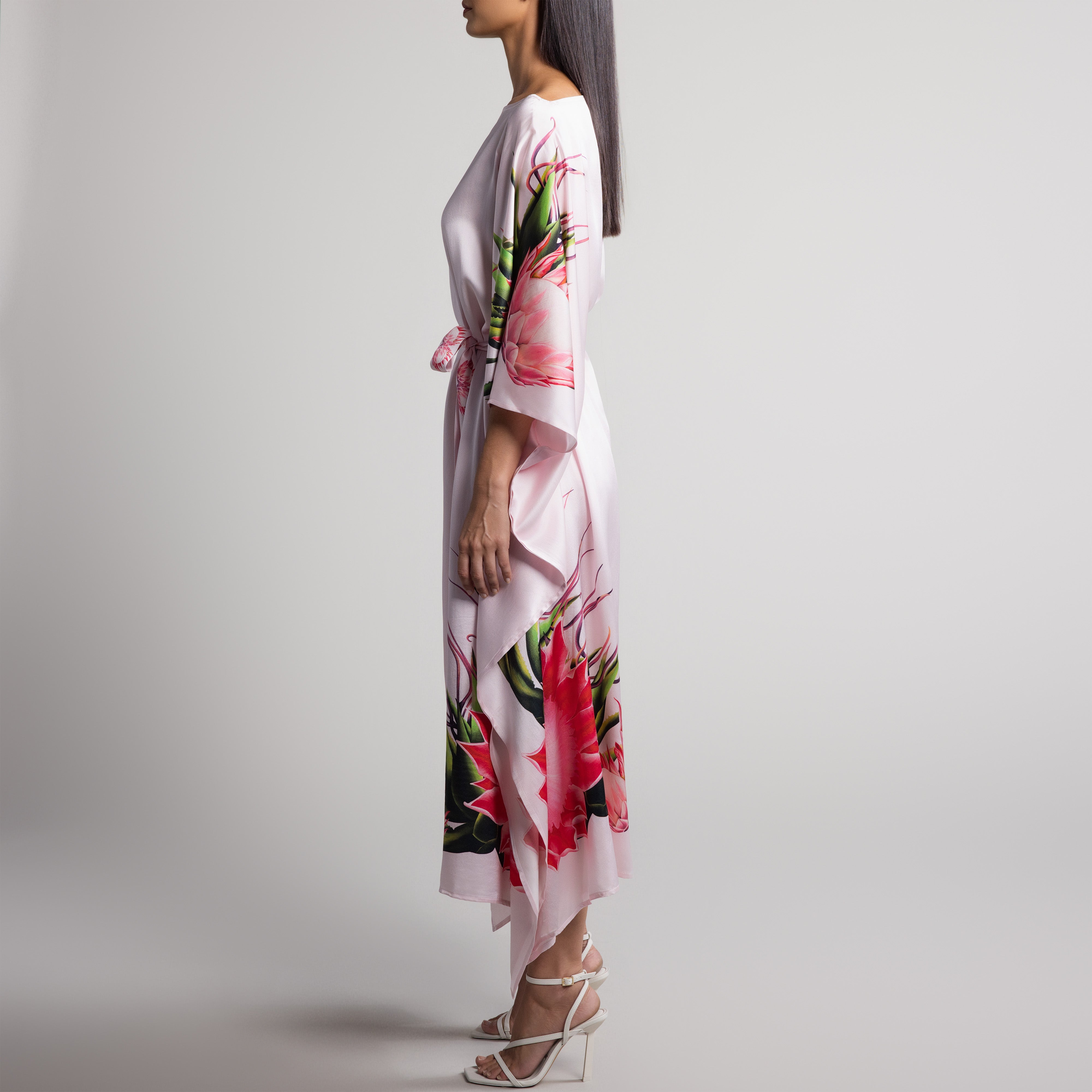 Safari Protea Silk Caftan in Pale Pink