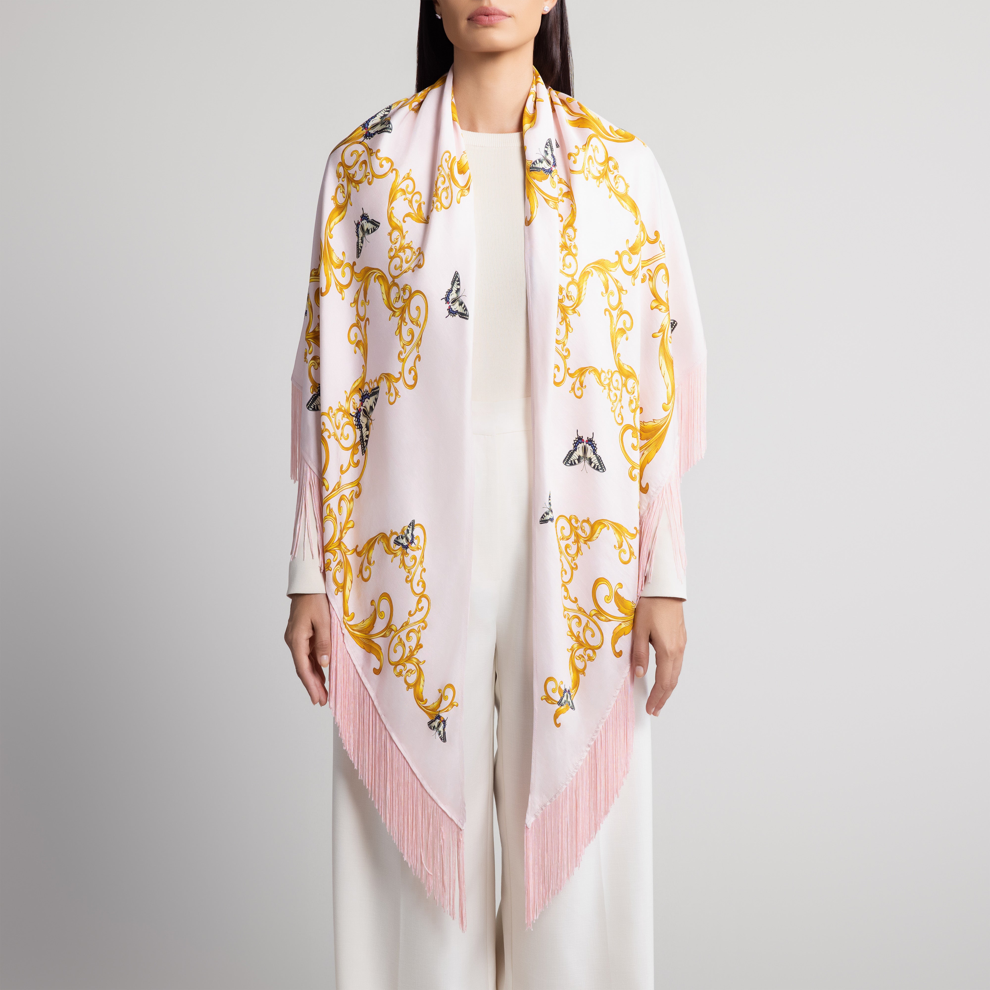 Baroque & Butterfly Silk Shawl in Pale Pink
