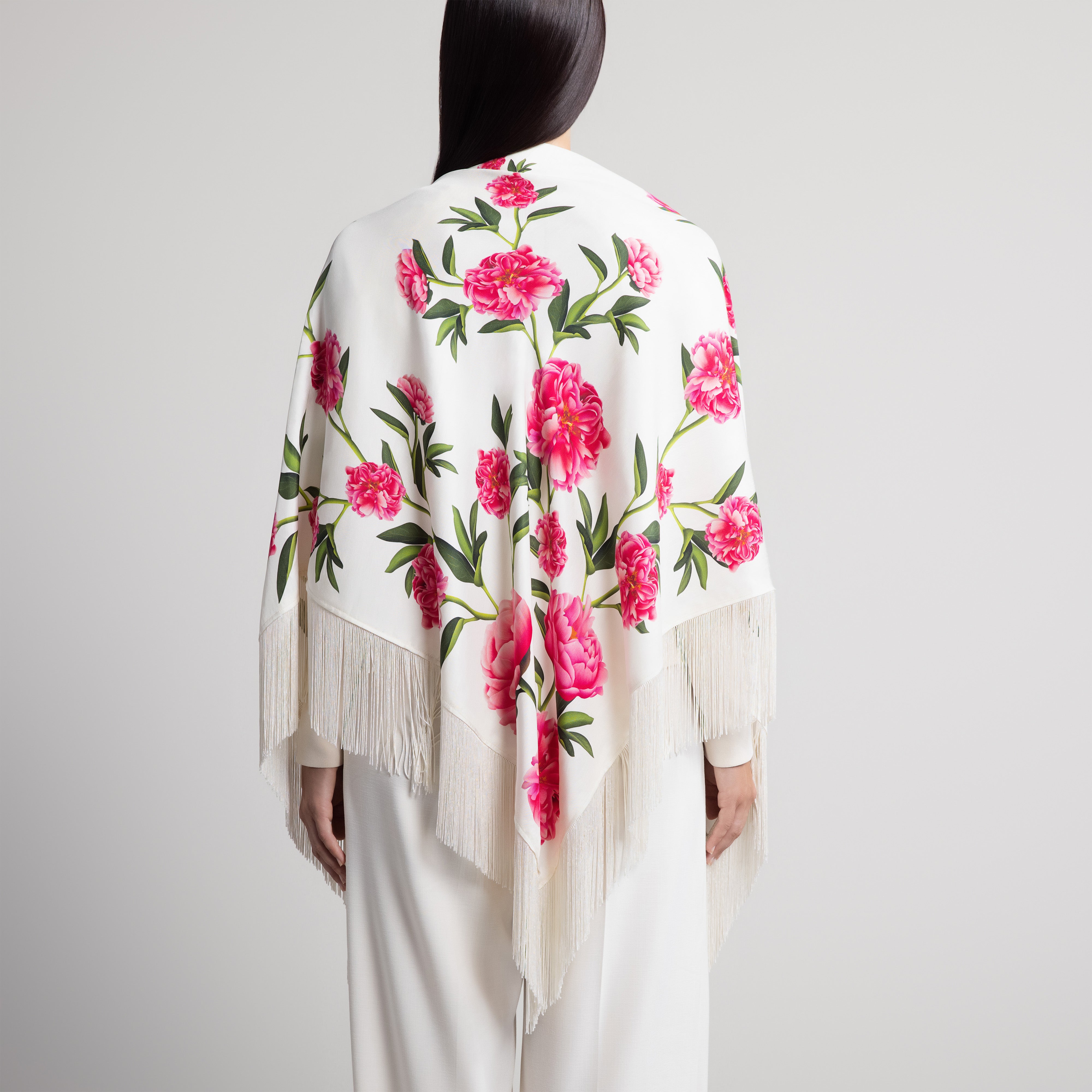 Peony Silk Shawl in White