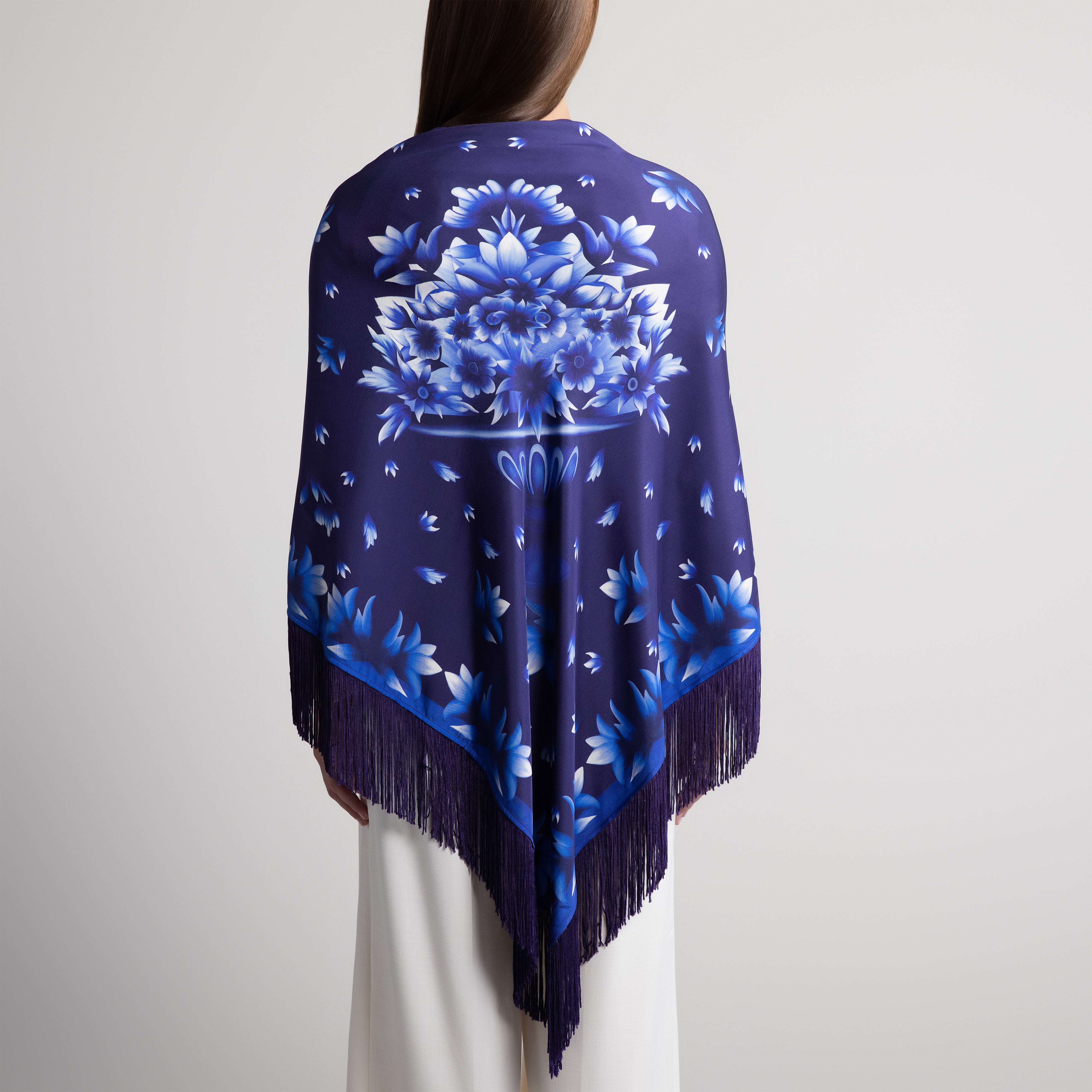 Azul Silk Shawl in Navy Blue
