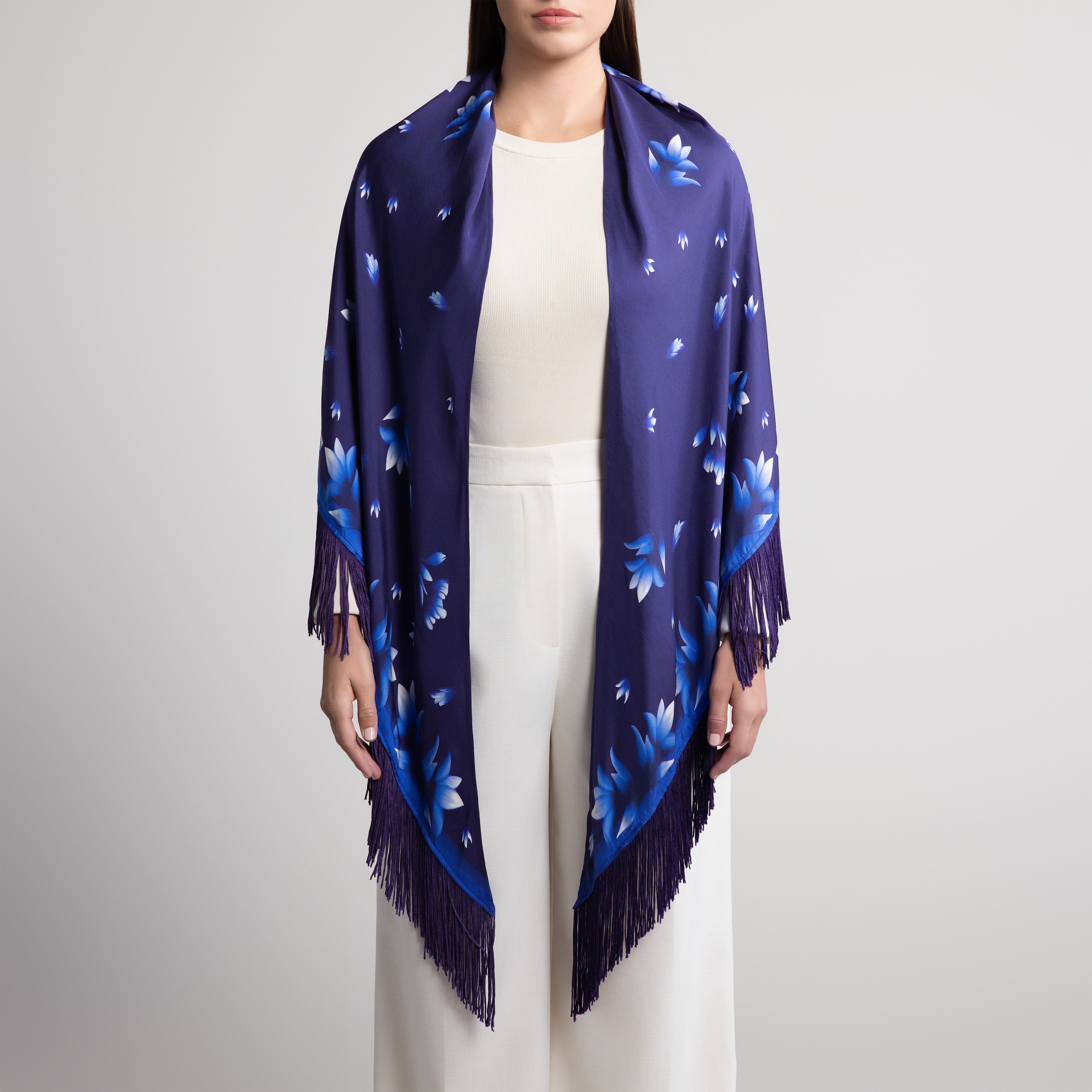 Azul Silk Shawl in Navy Blue