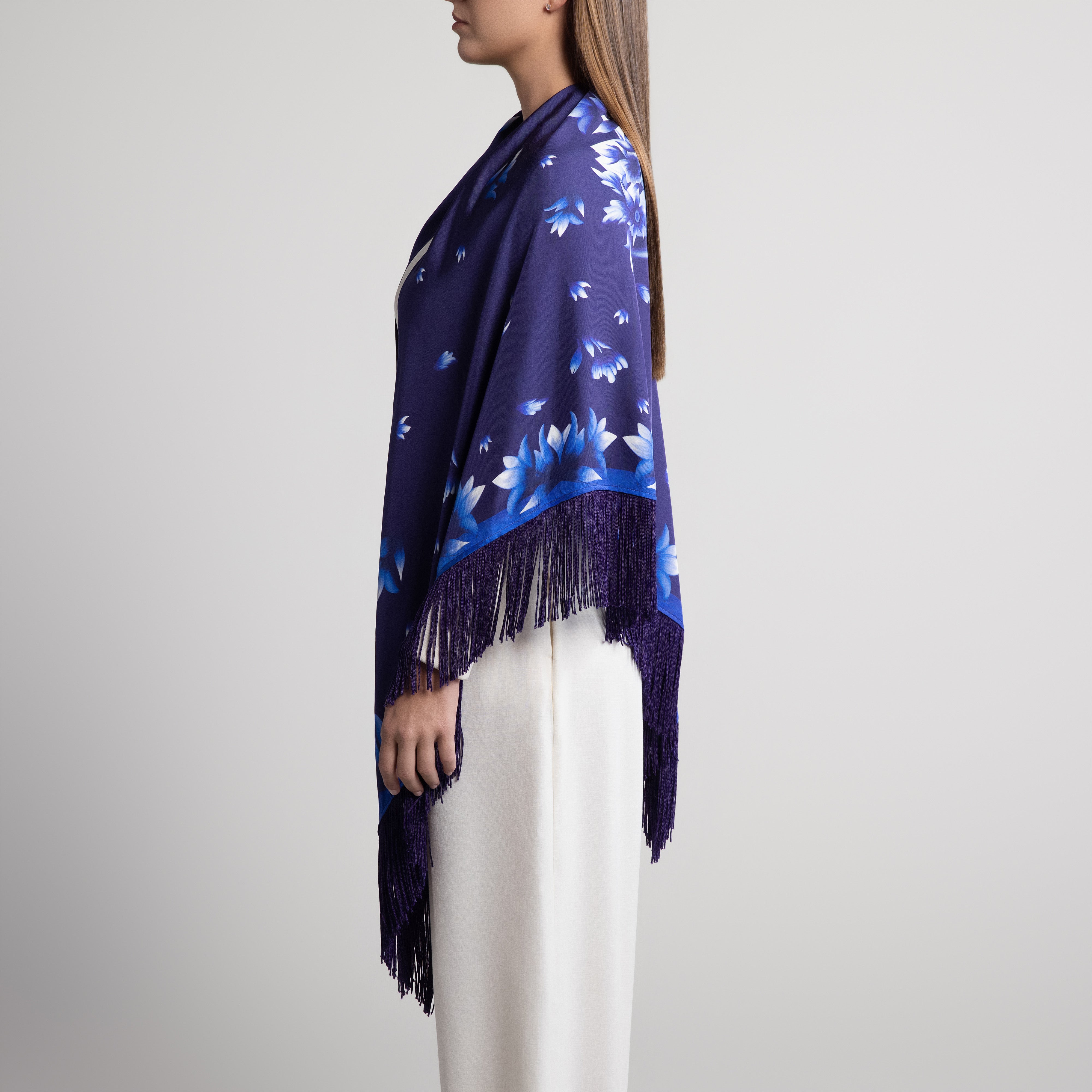 Azul Silk Shawl in Navy Blue