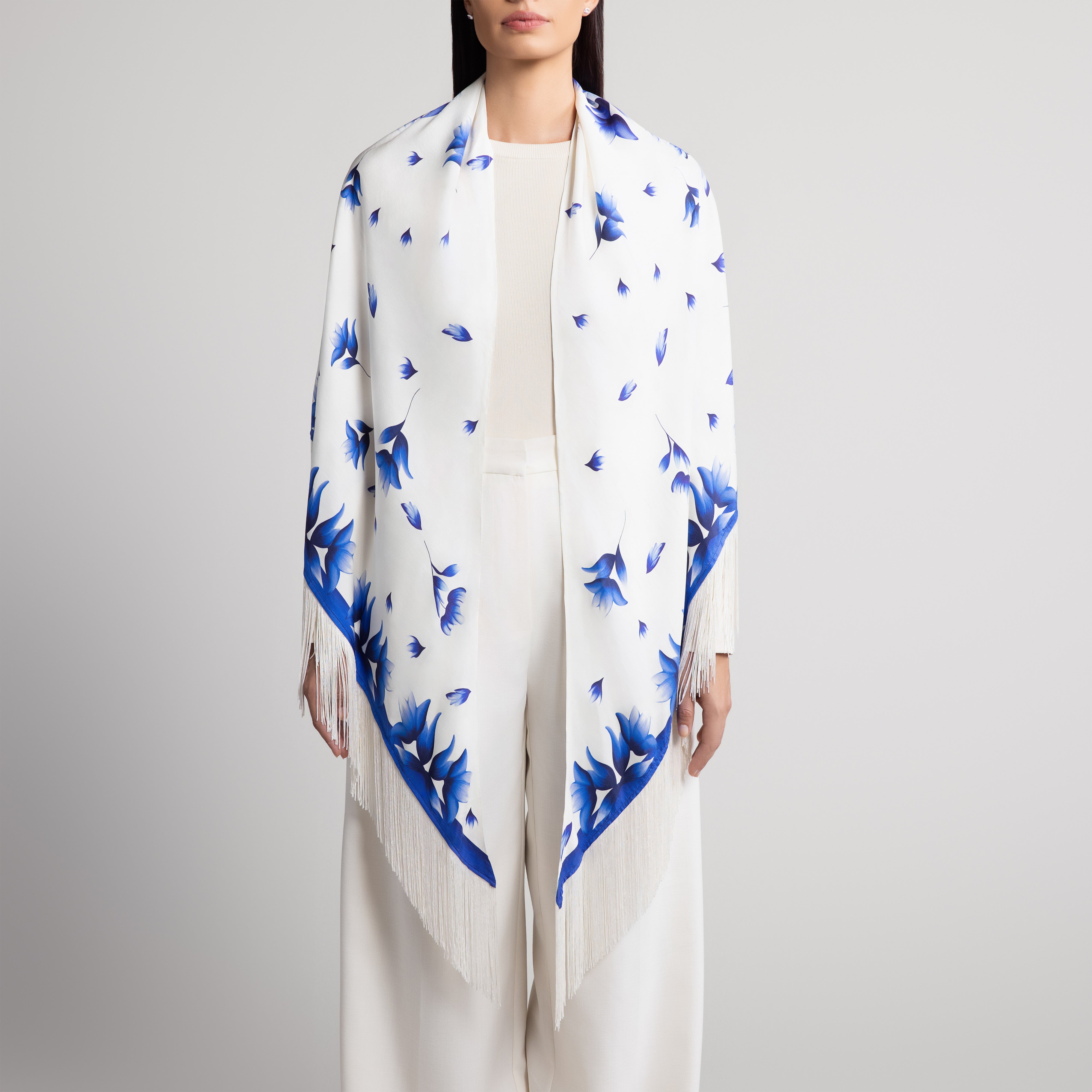 Azul Silk Shawl in White