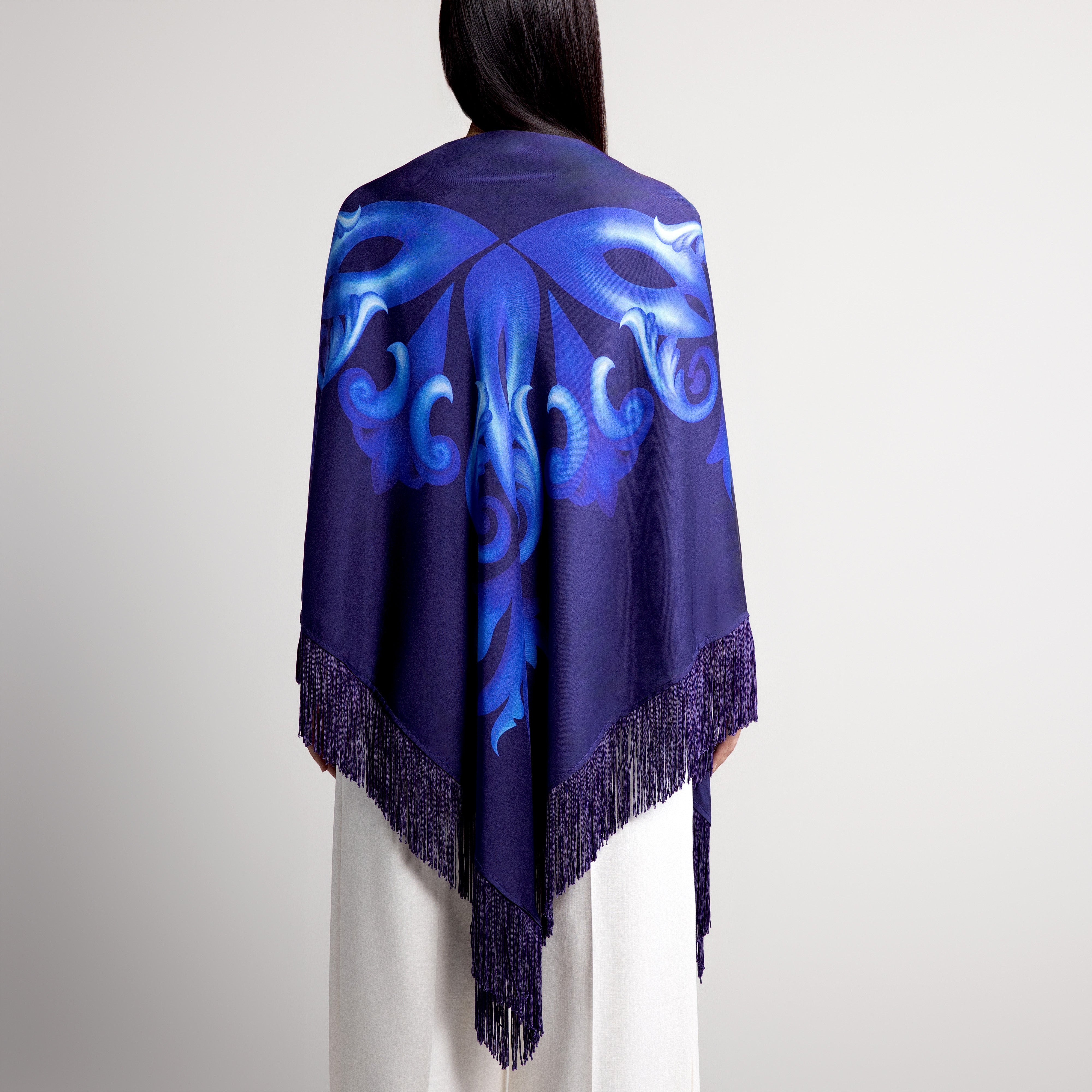 Porto Silk Shawl in Navy Blue