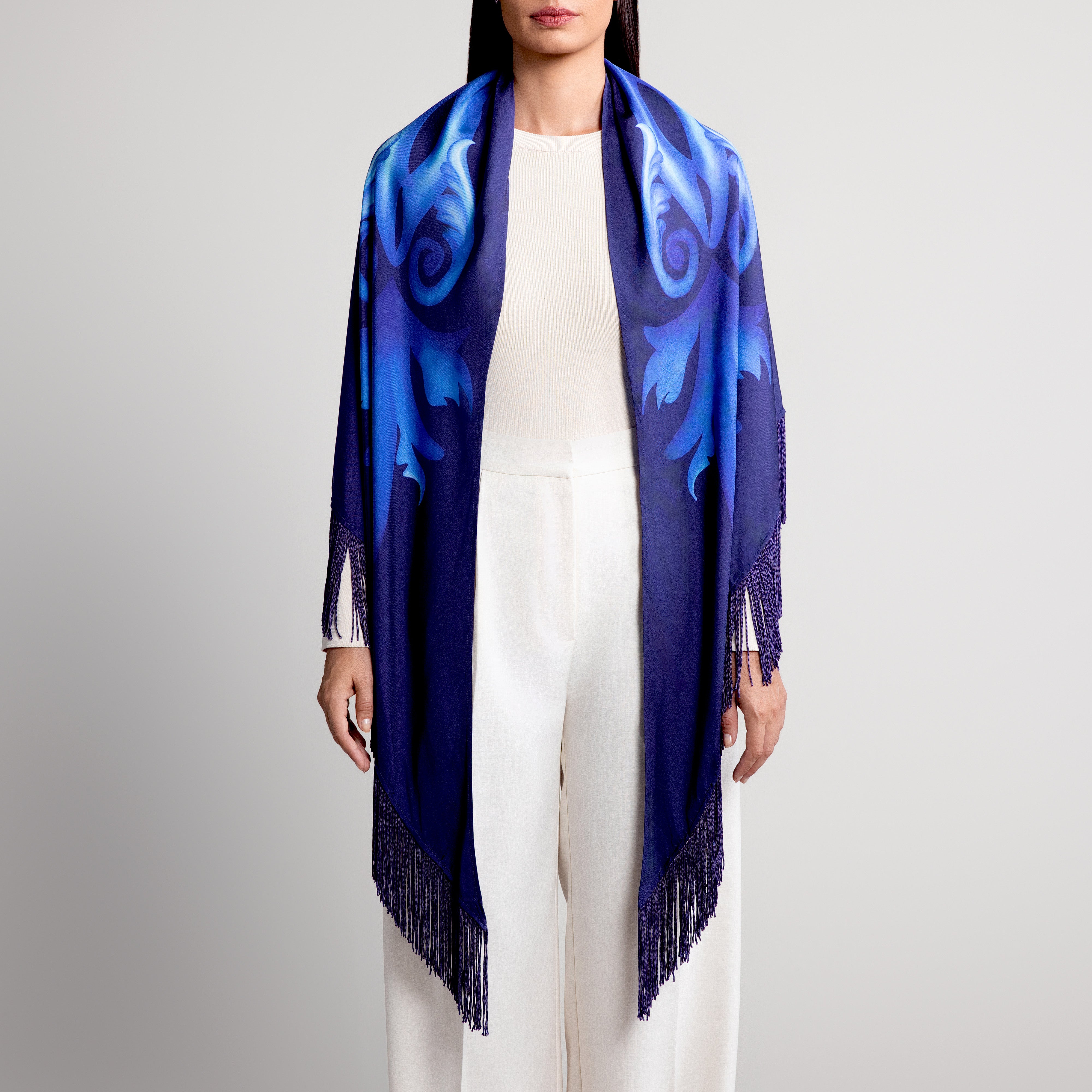 Porto Silk Shawl in Navy Blue