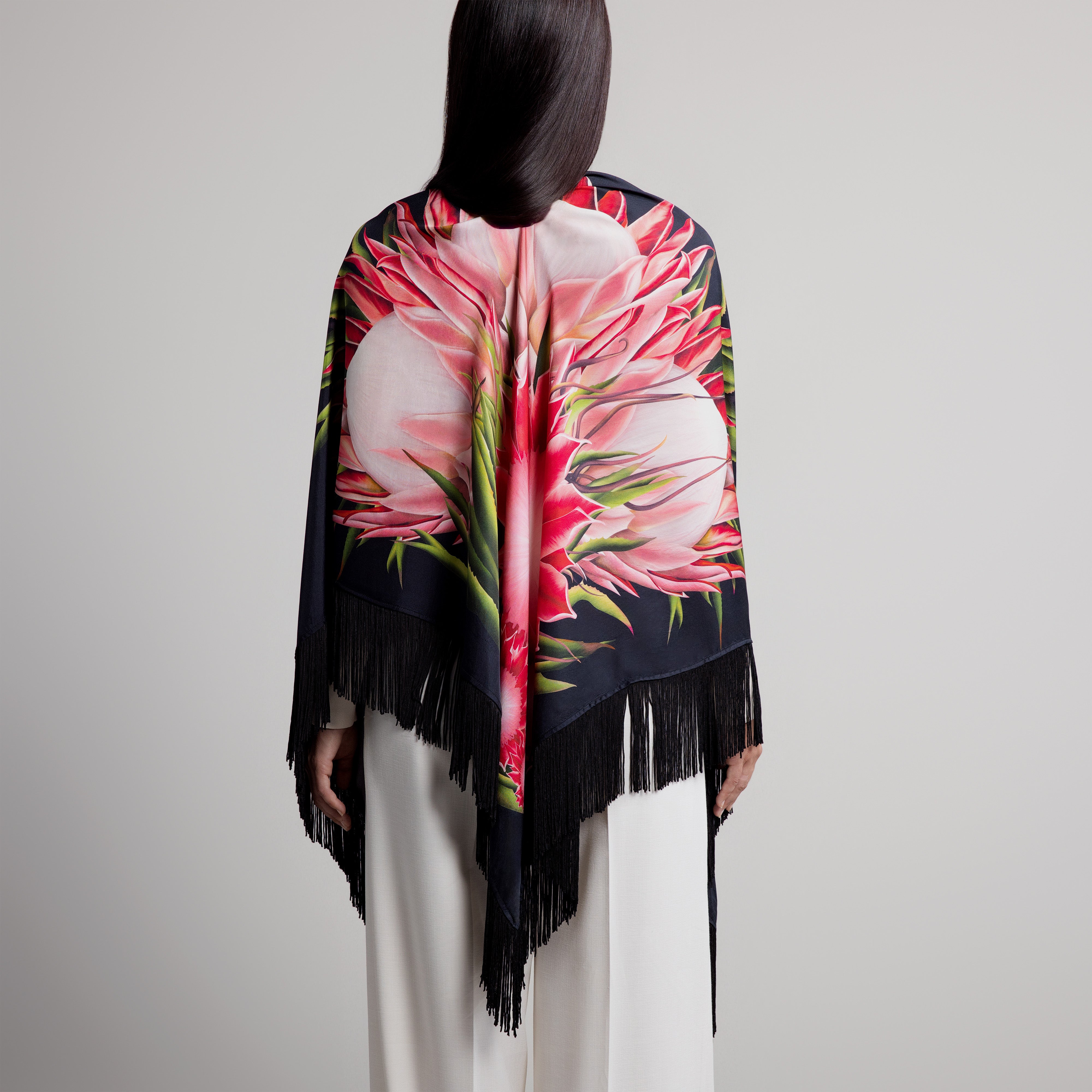 Protea Silk Shawl in Black