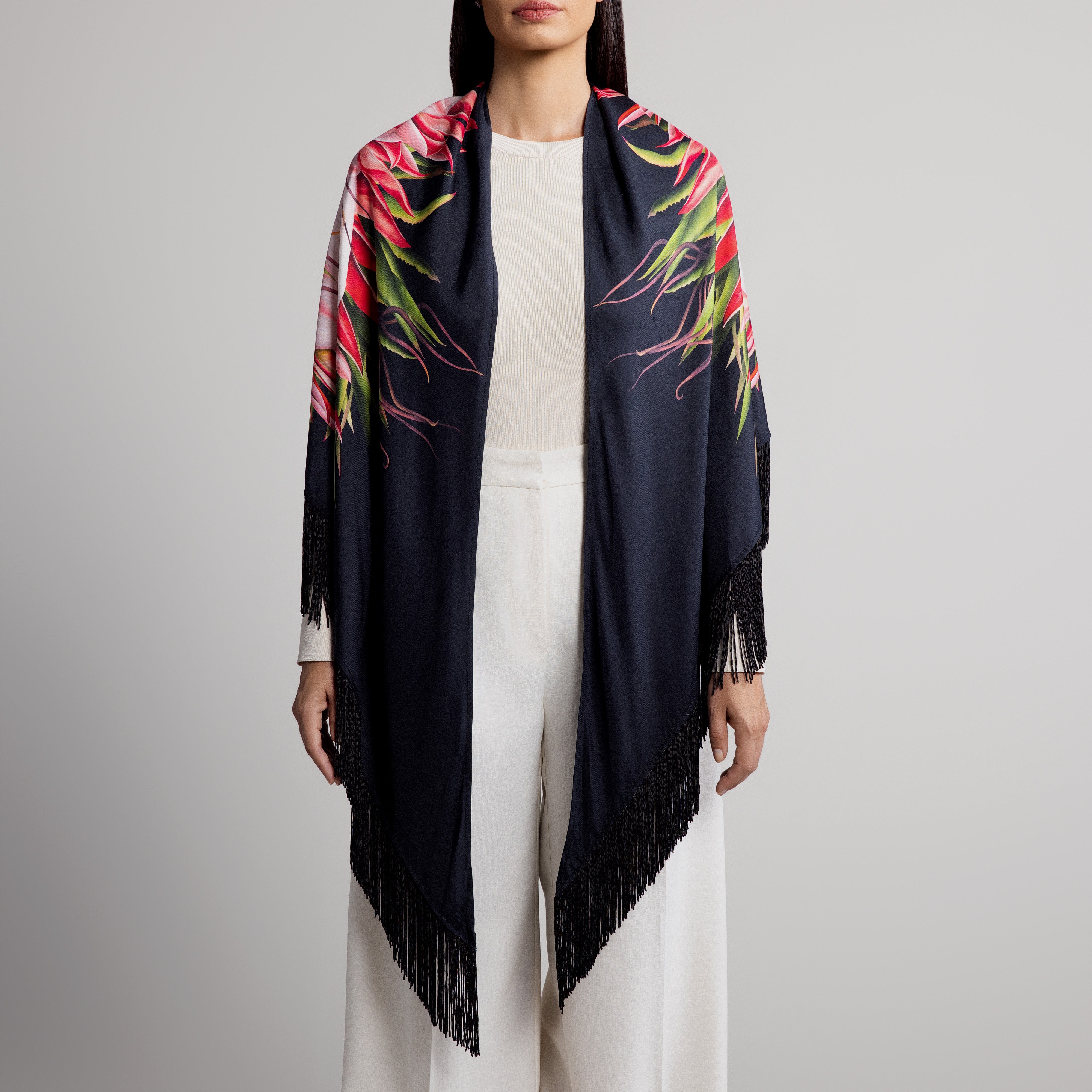 Protea Silk Shawl in Black