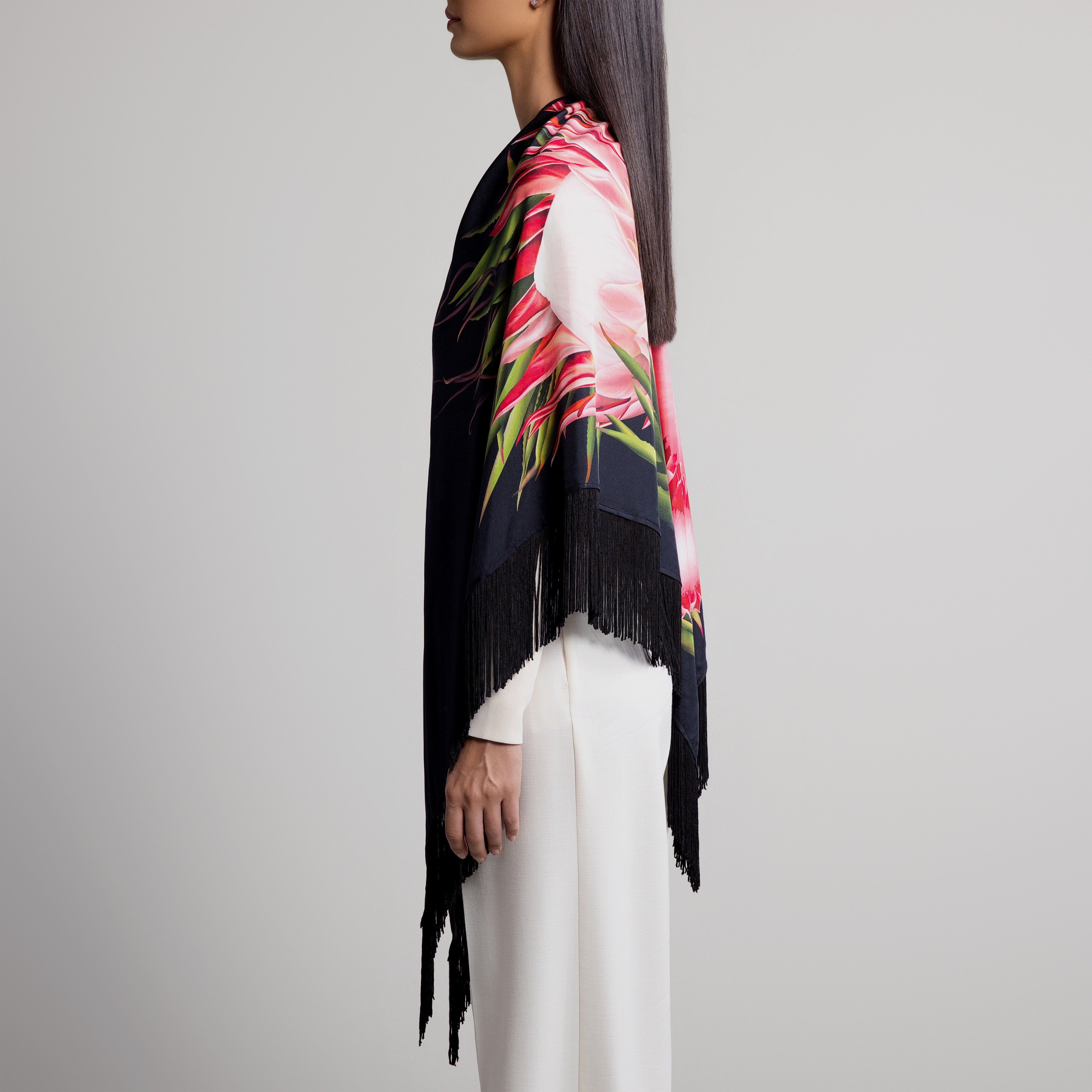 Protea Silk Shawl in Black