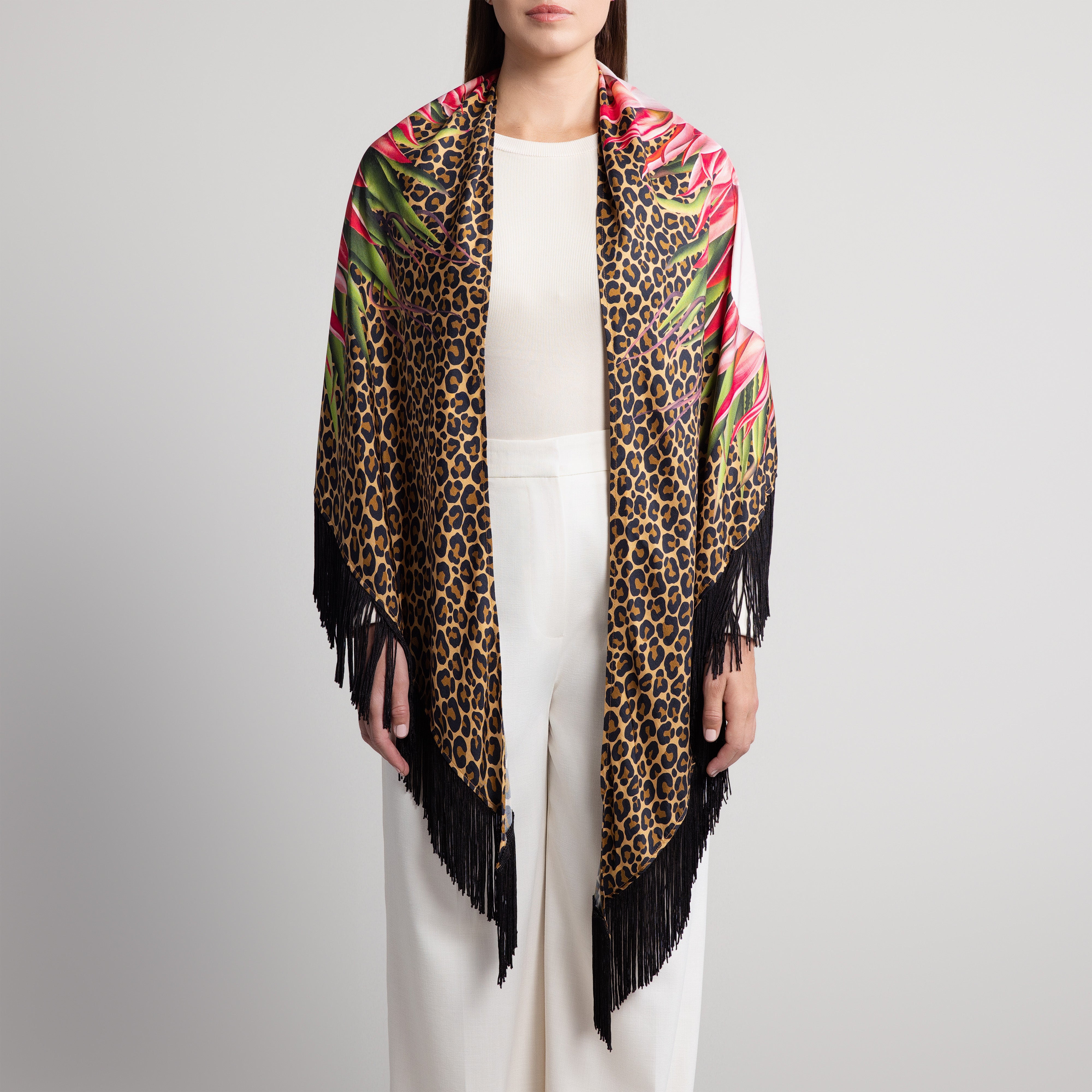 Protea Silk Shawl in Leopard Print