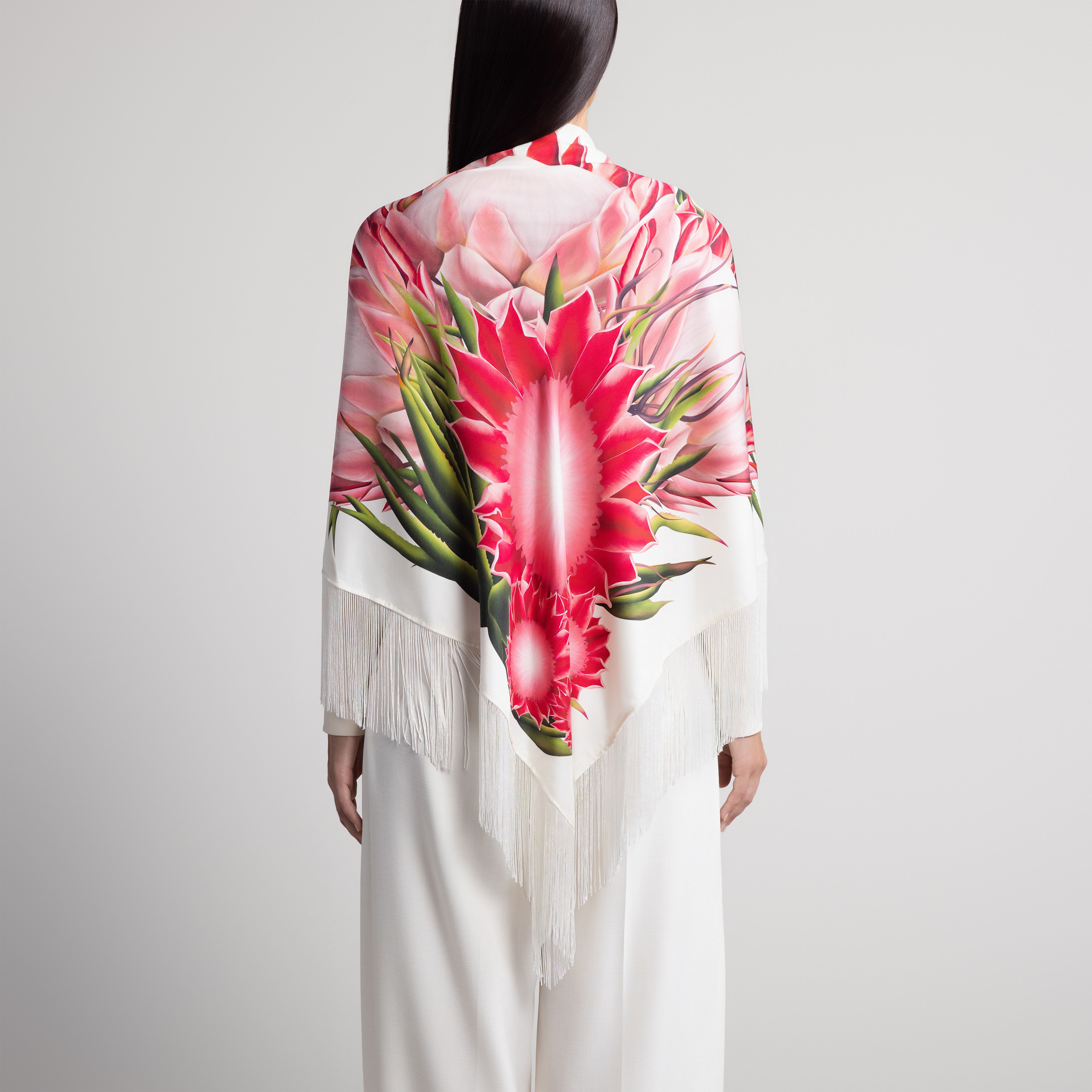 Protea Silk Shawl in White