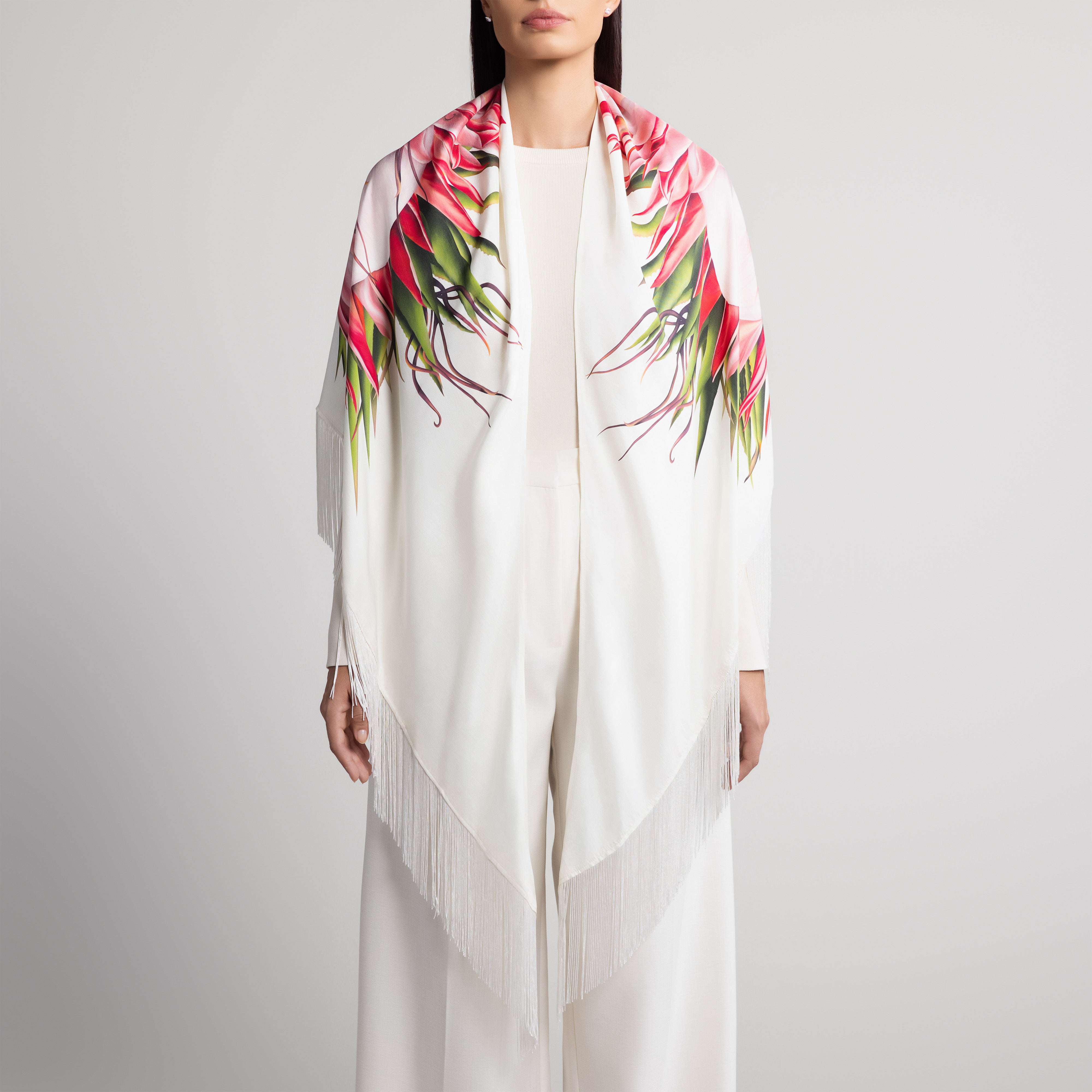 Protea Silk Shawl in White