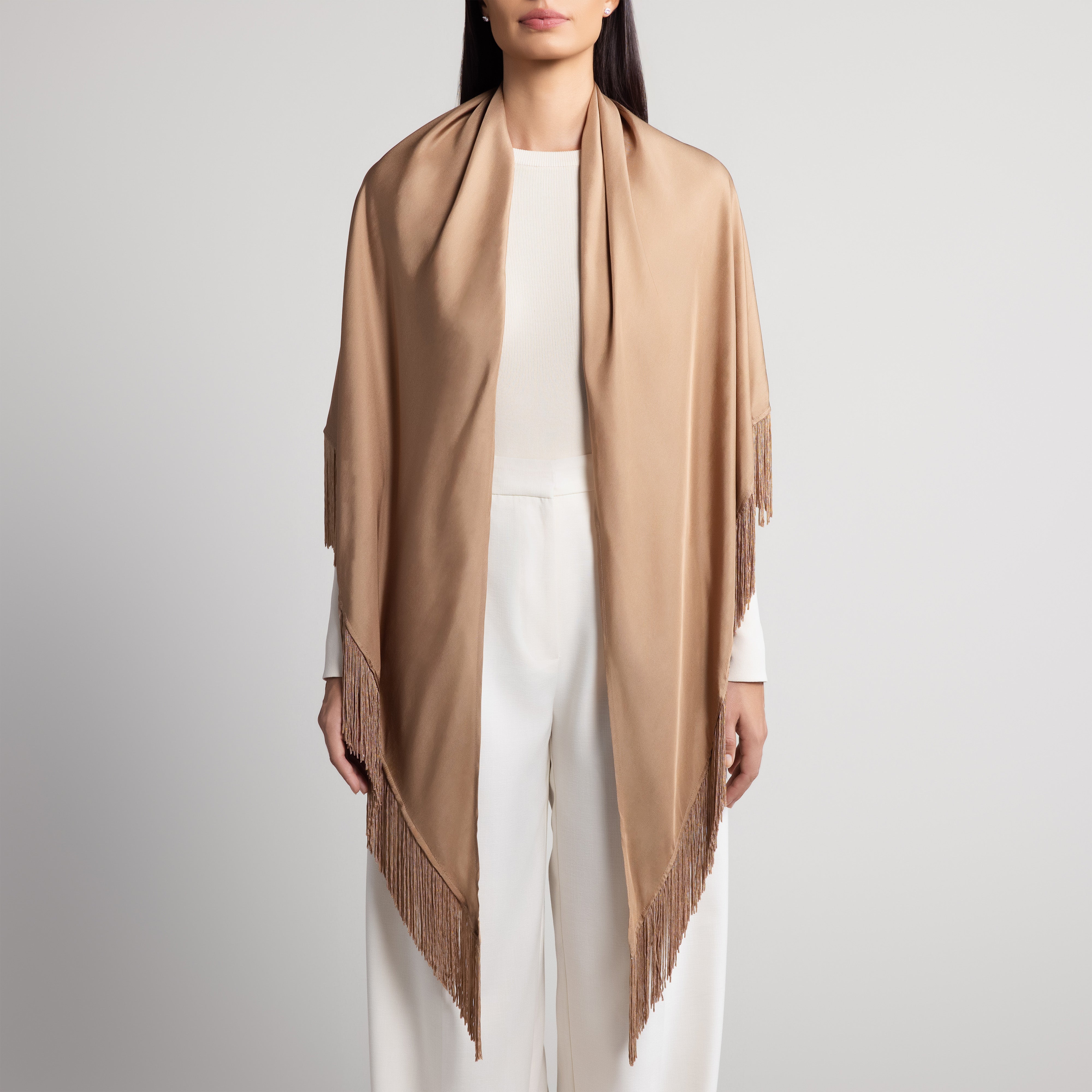 100% Silk Shawl in Tan