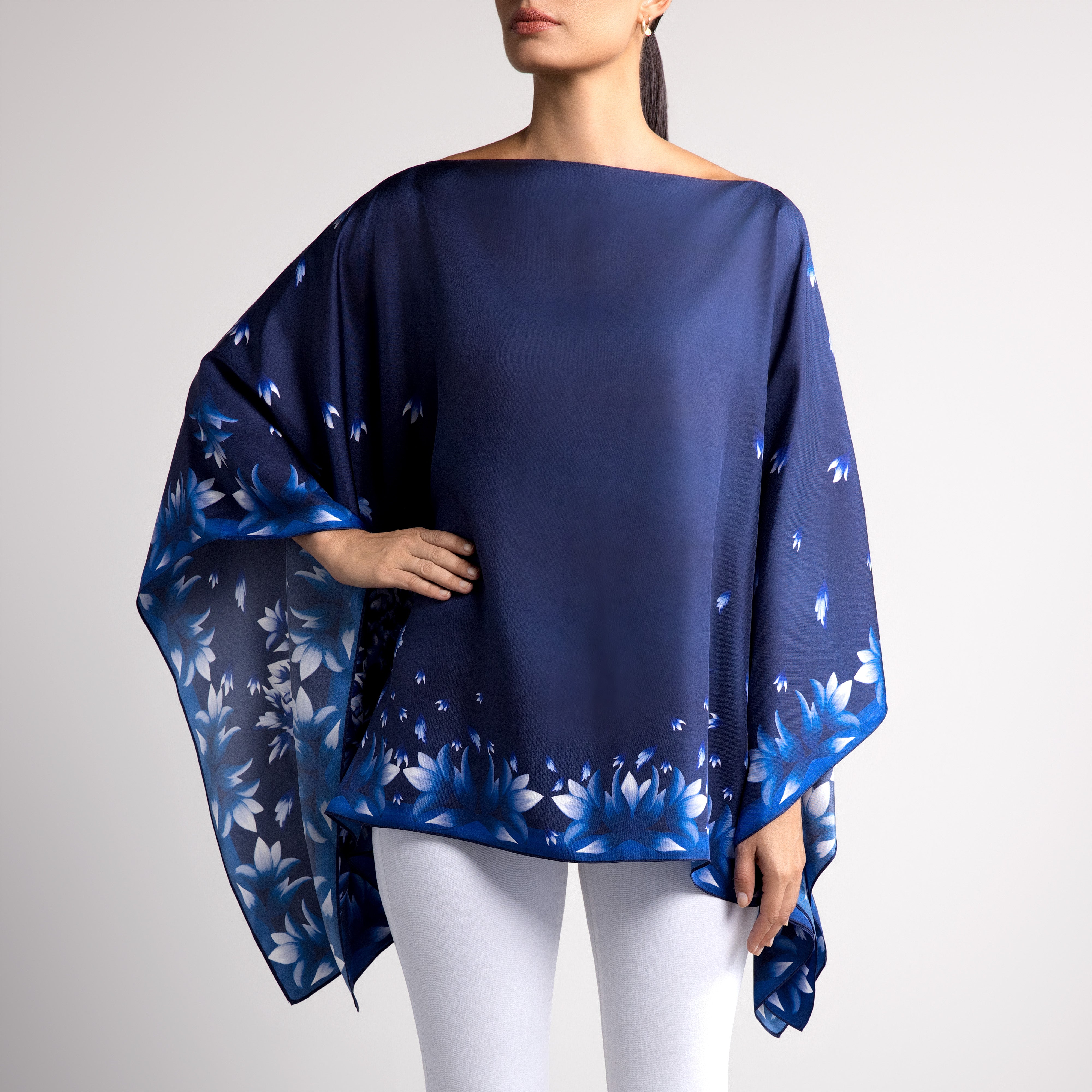 Azul Silk Poncho in Navy Blue