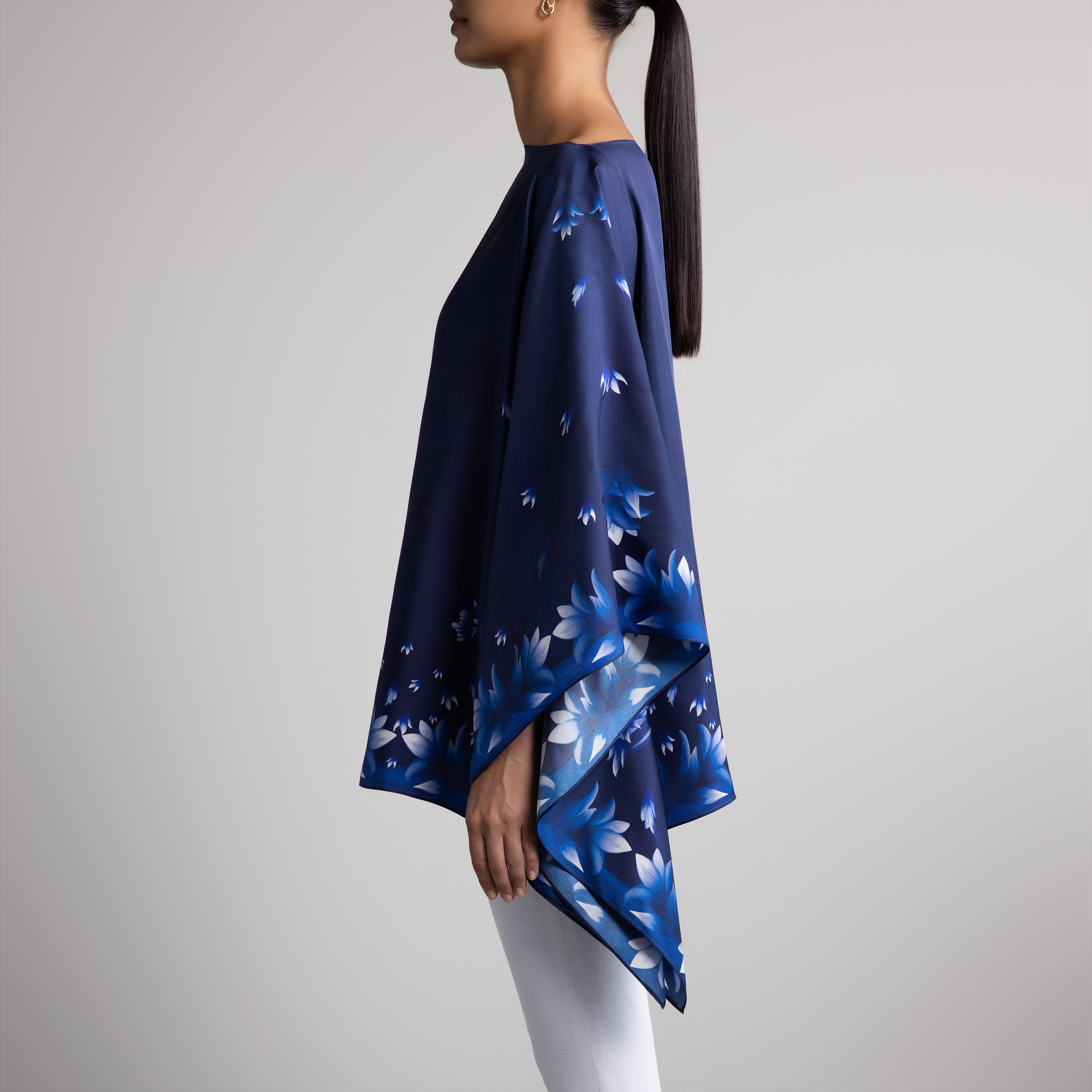 Azul Silk Poncho in Navy Blue