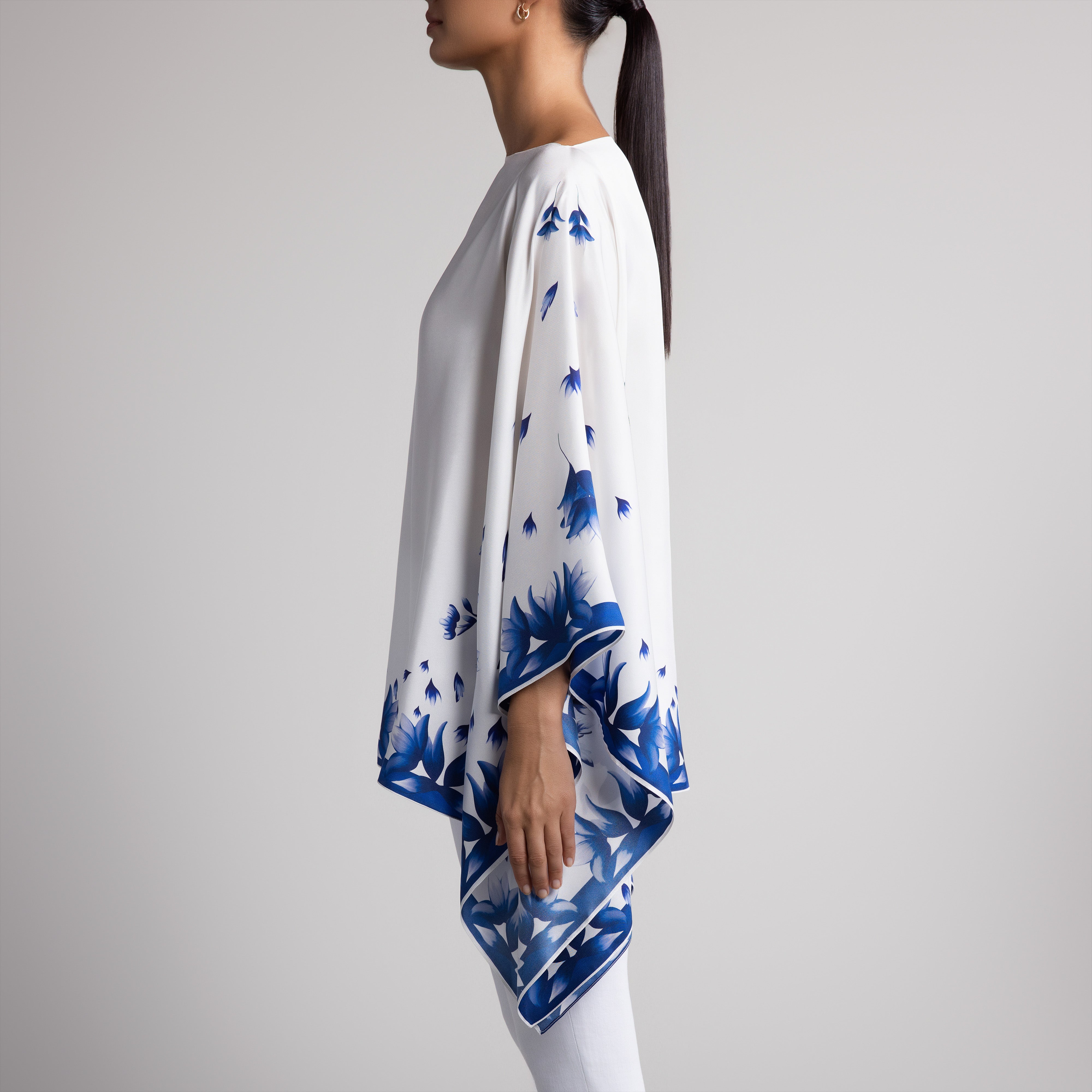 Azul Silk Poncho in White