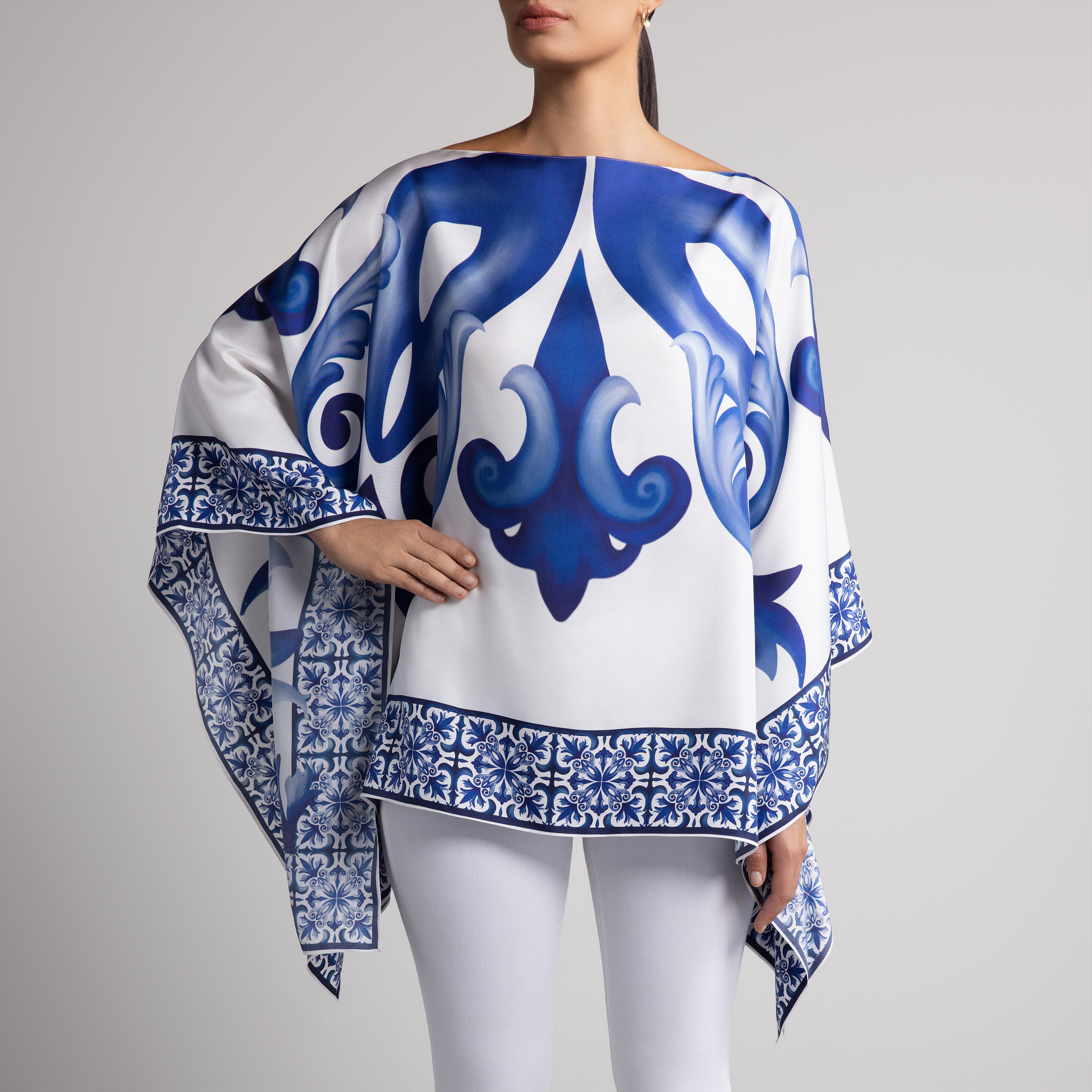 Porto Silk Poncho in White