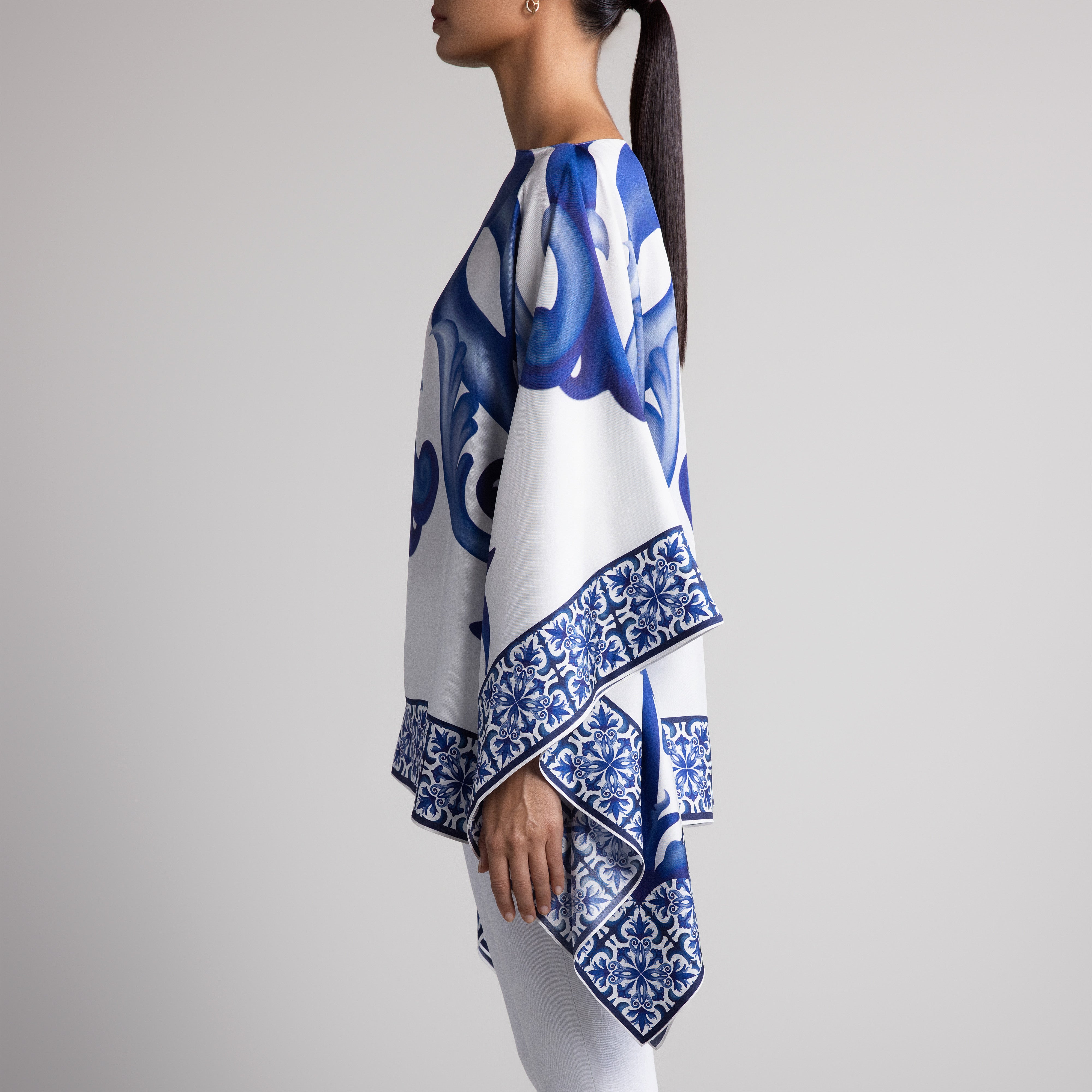Porto Silk Poncho in White