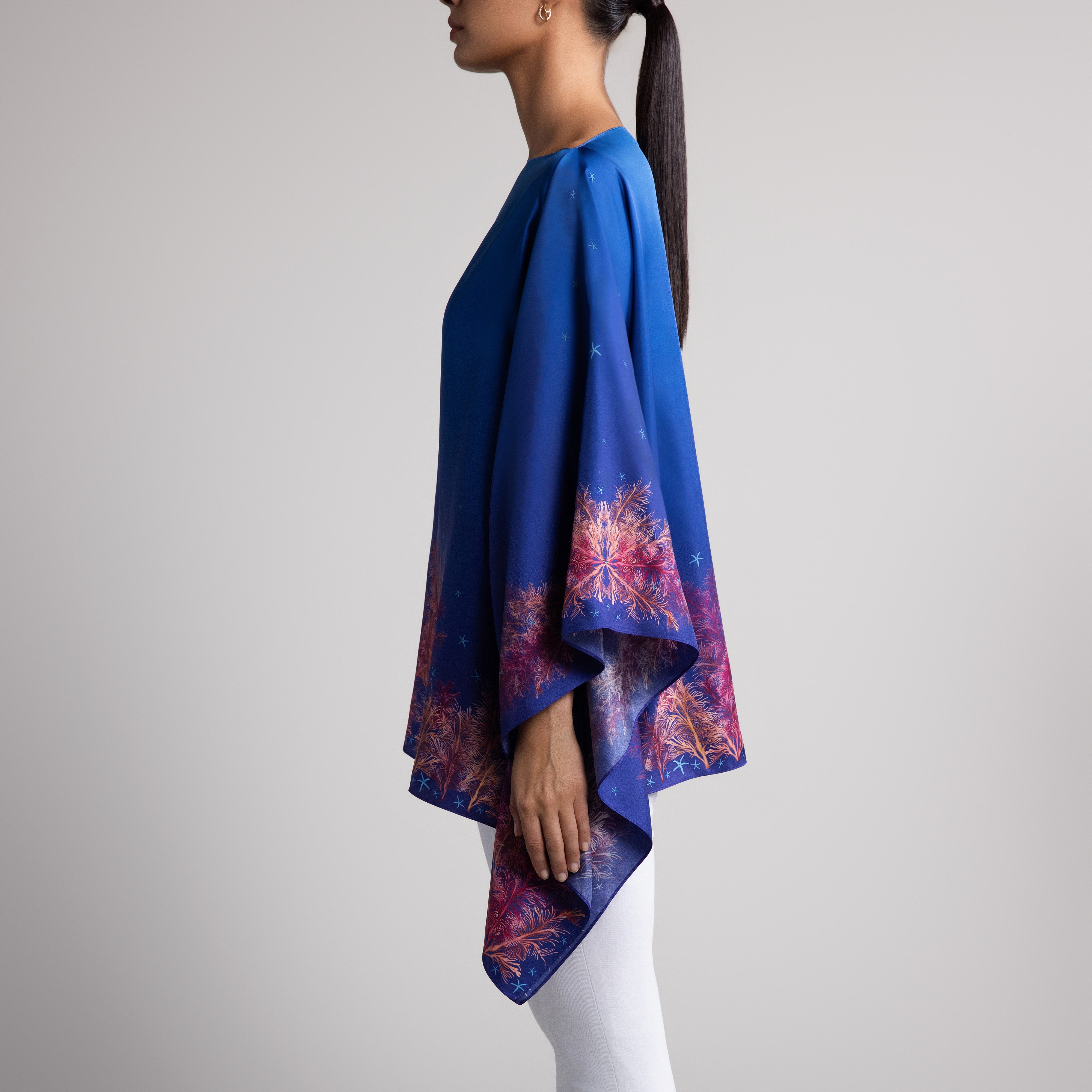 Galapagos Silk Poncho in Blue Ombré