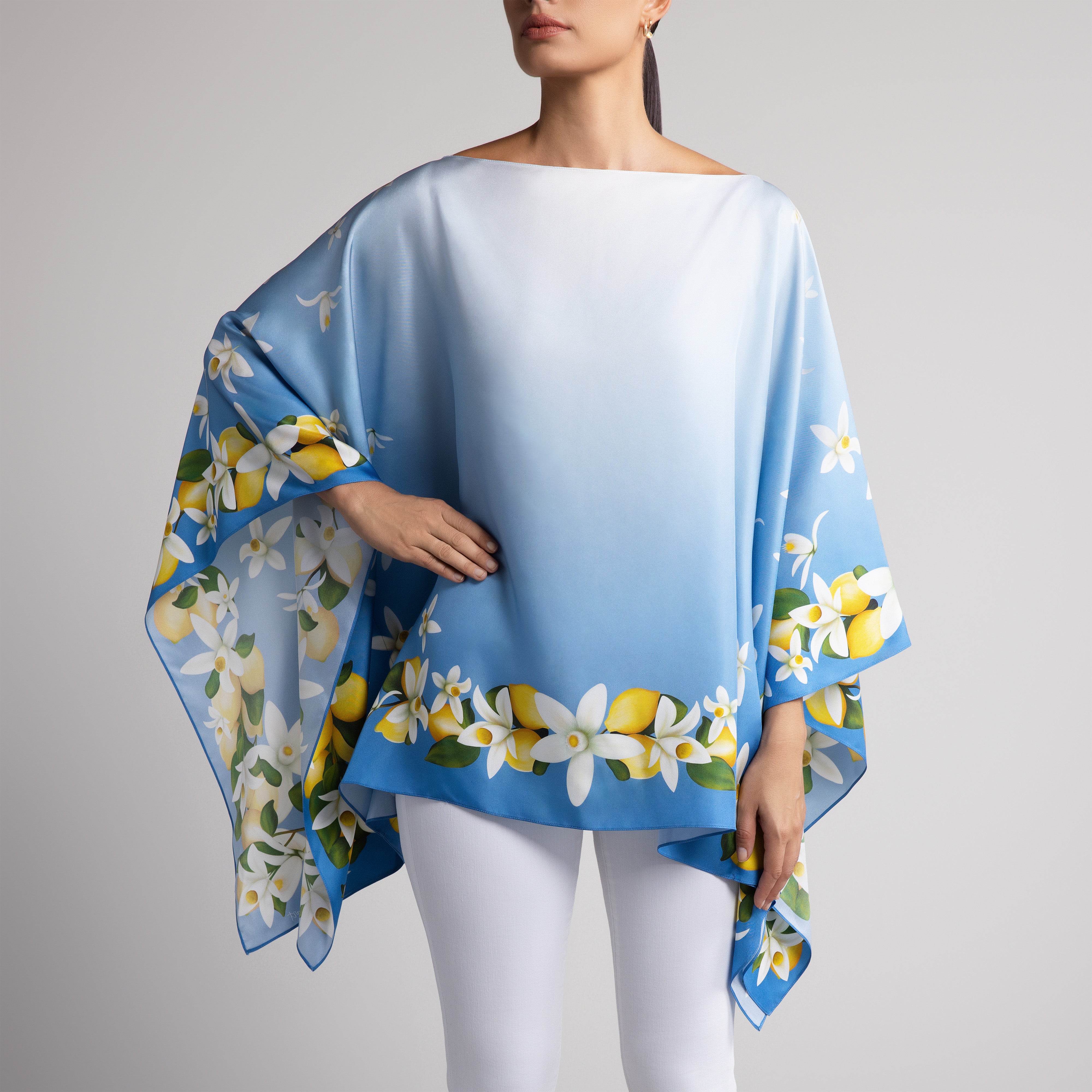 Capri Silk Poncho in Sky Blue