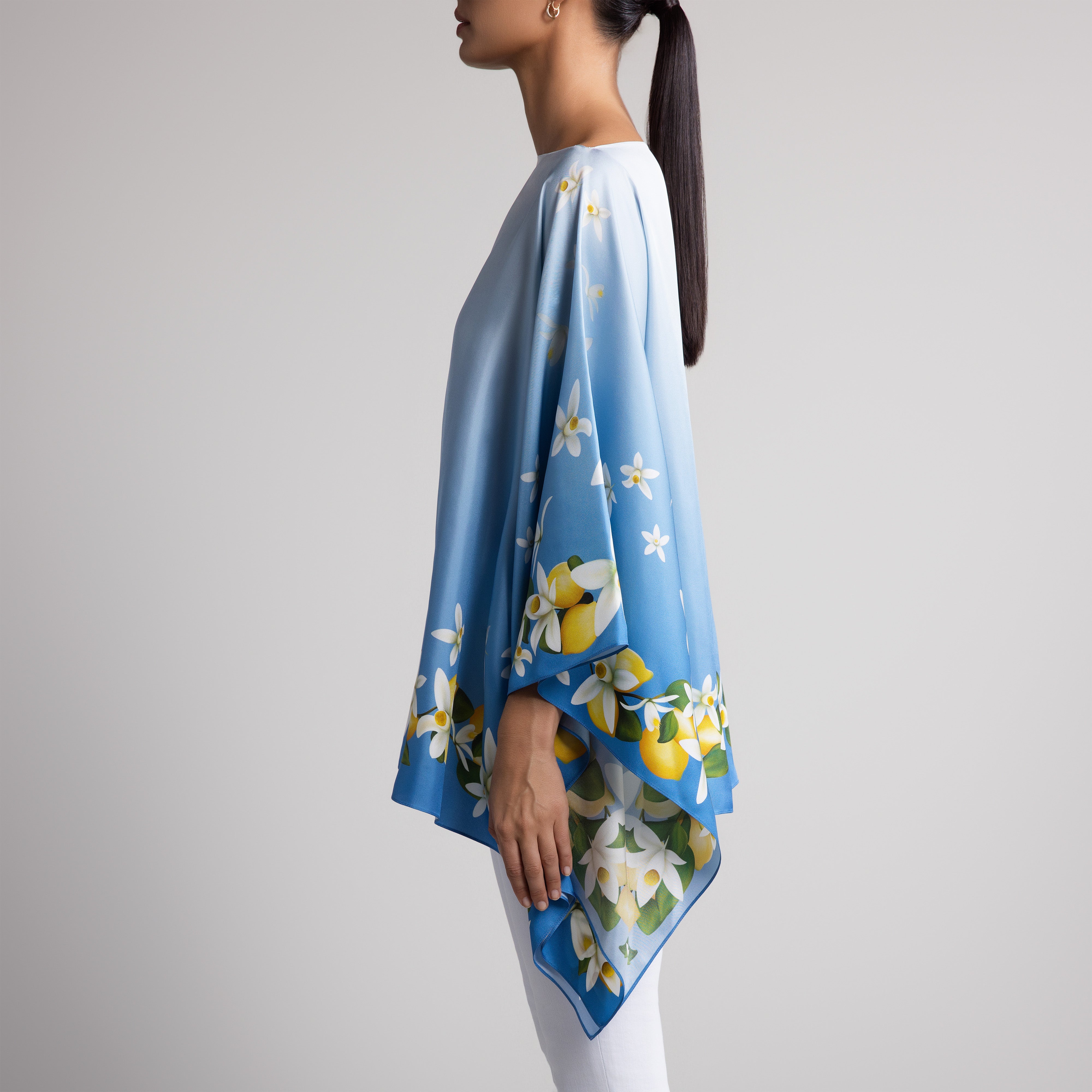 Capri Silk Poncho in Sky Blue