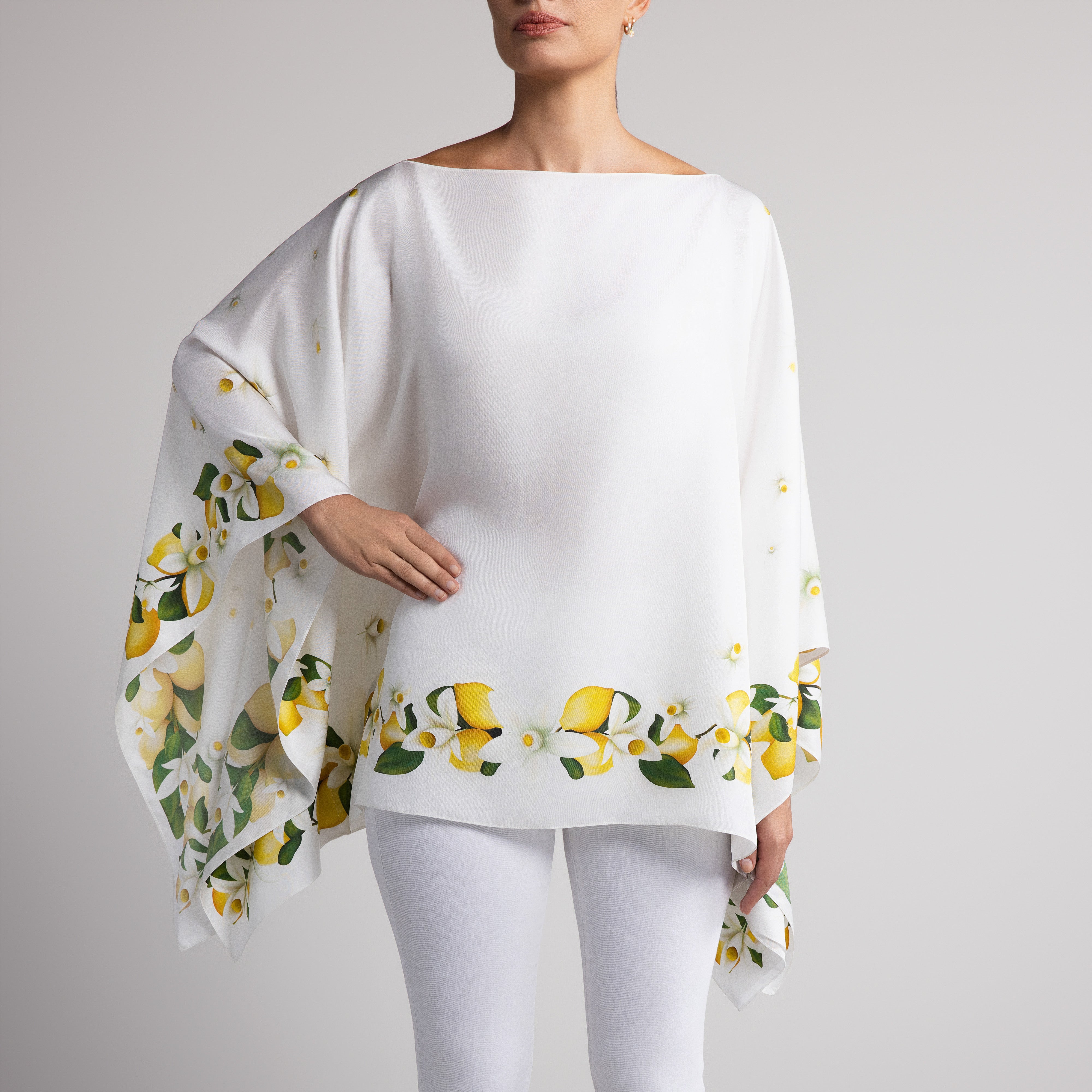 Capri Silk Poncho in White