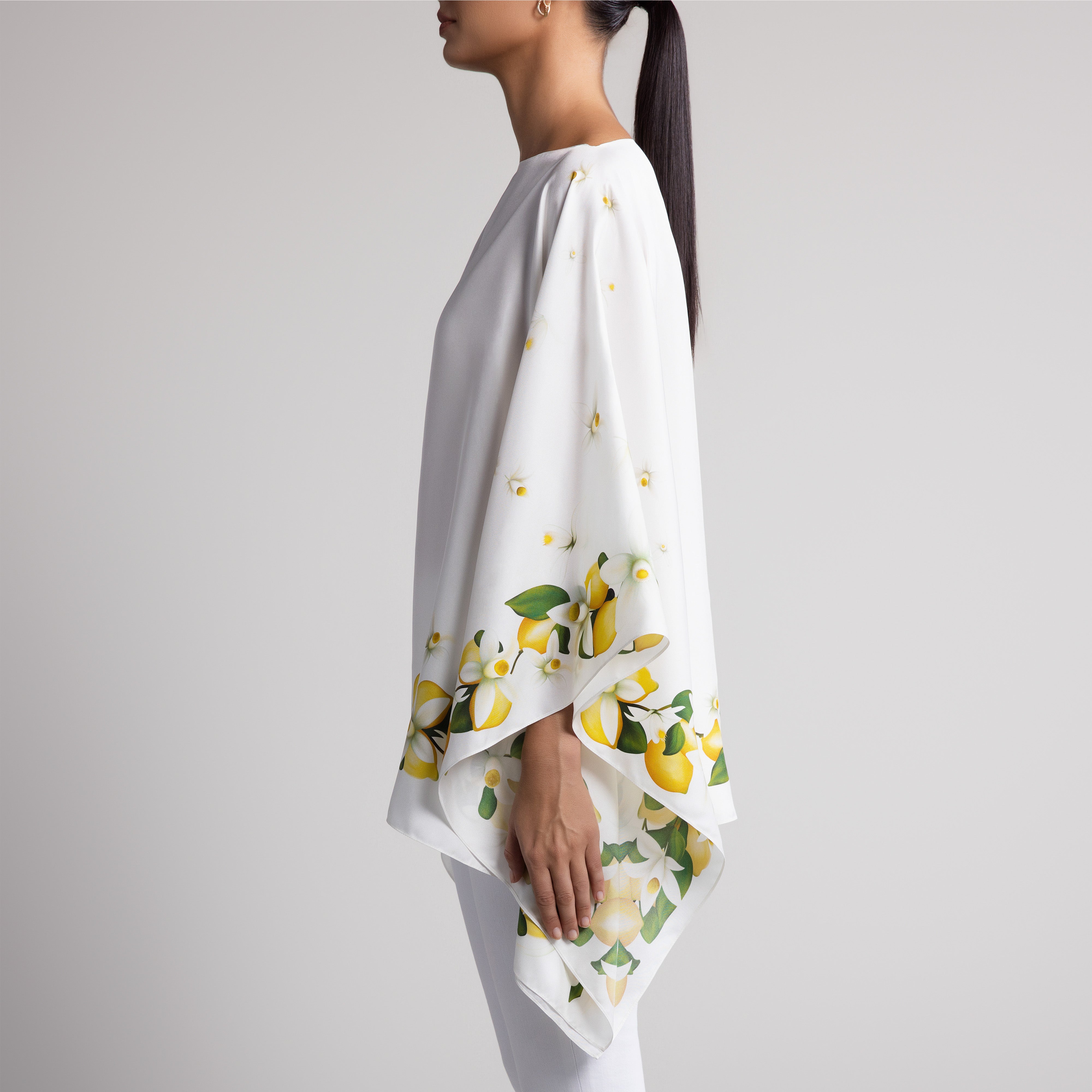 Capri Silk Poncho in White