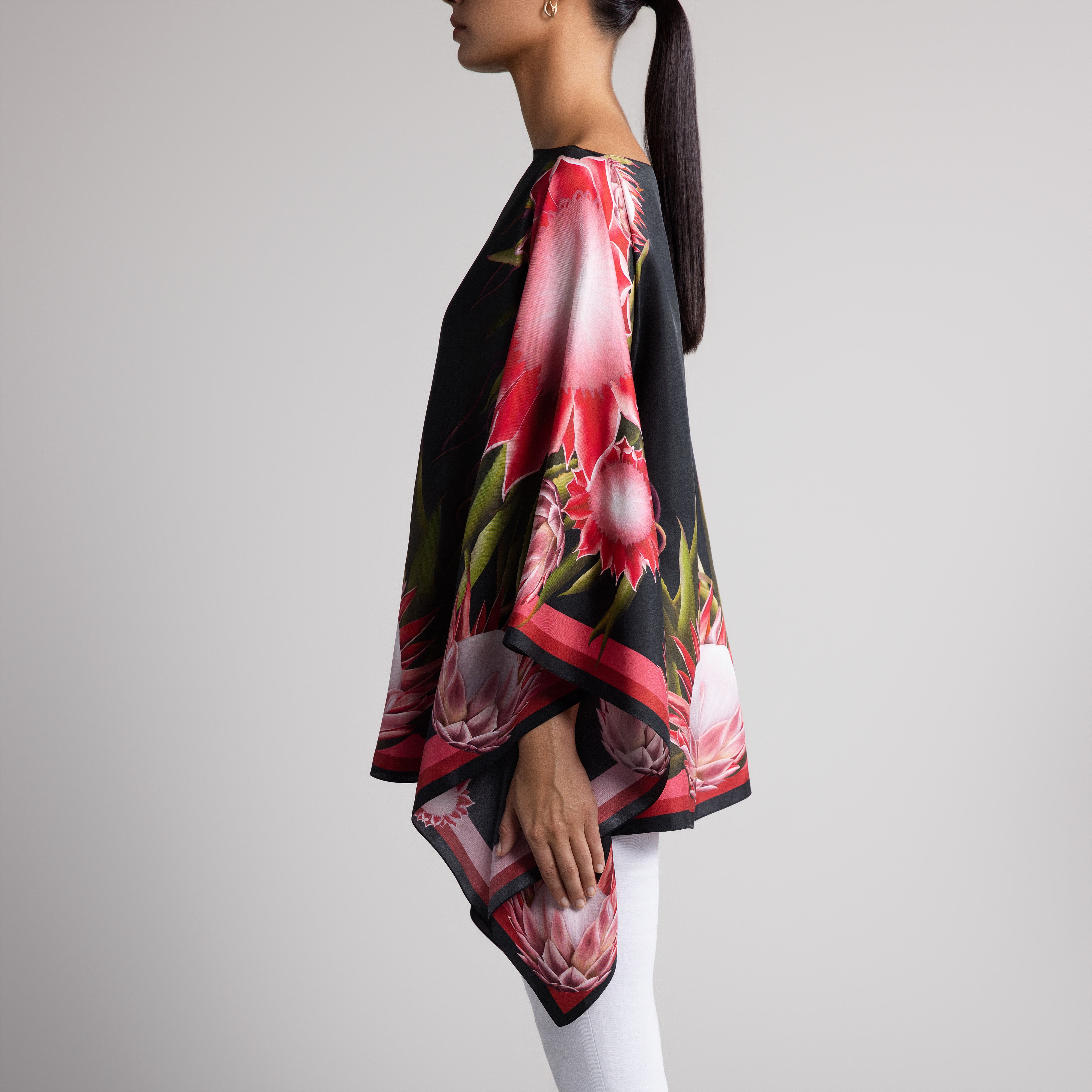 Protea Silk Poncho in Black