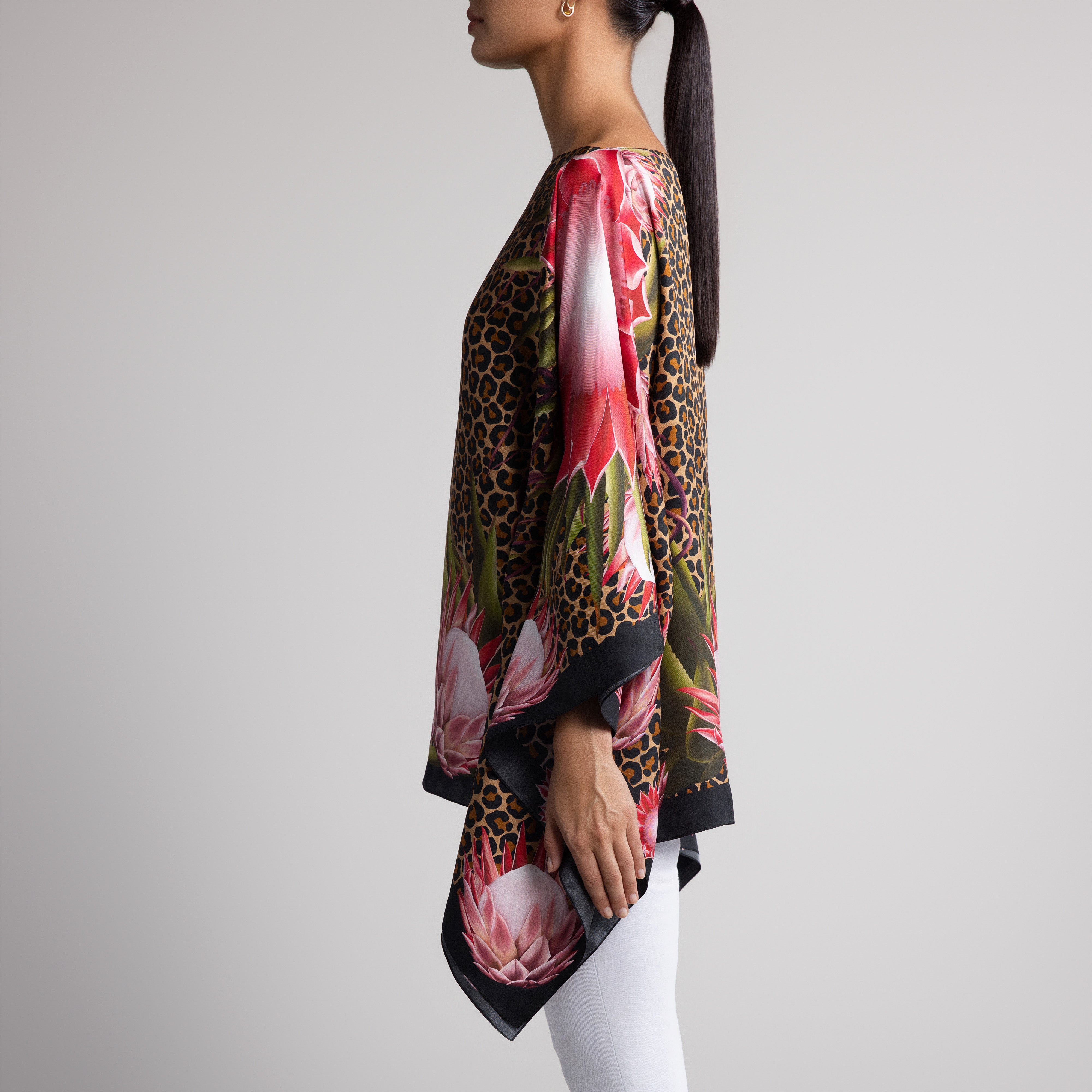 Protea Silk Poncho in Leopard Print