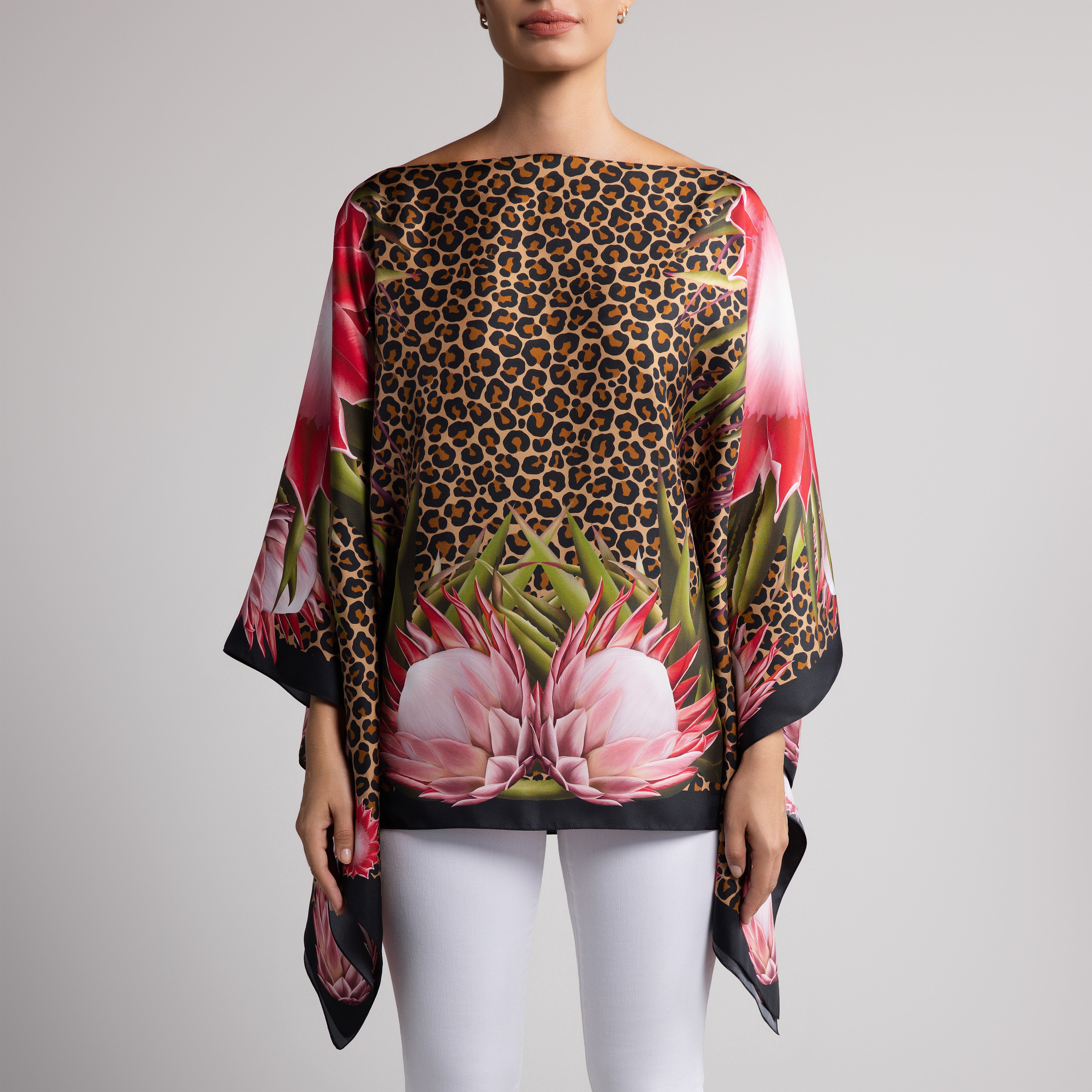 Protea Silk Poncho in Leopard Print