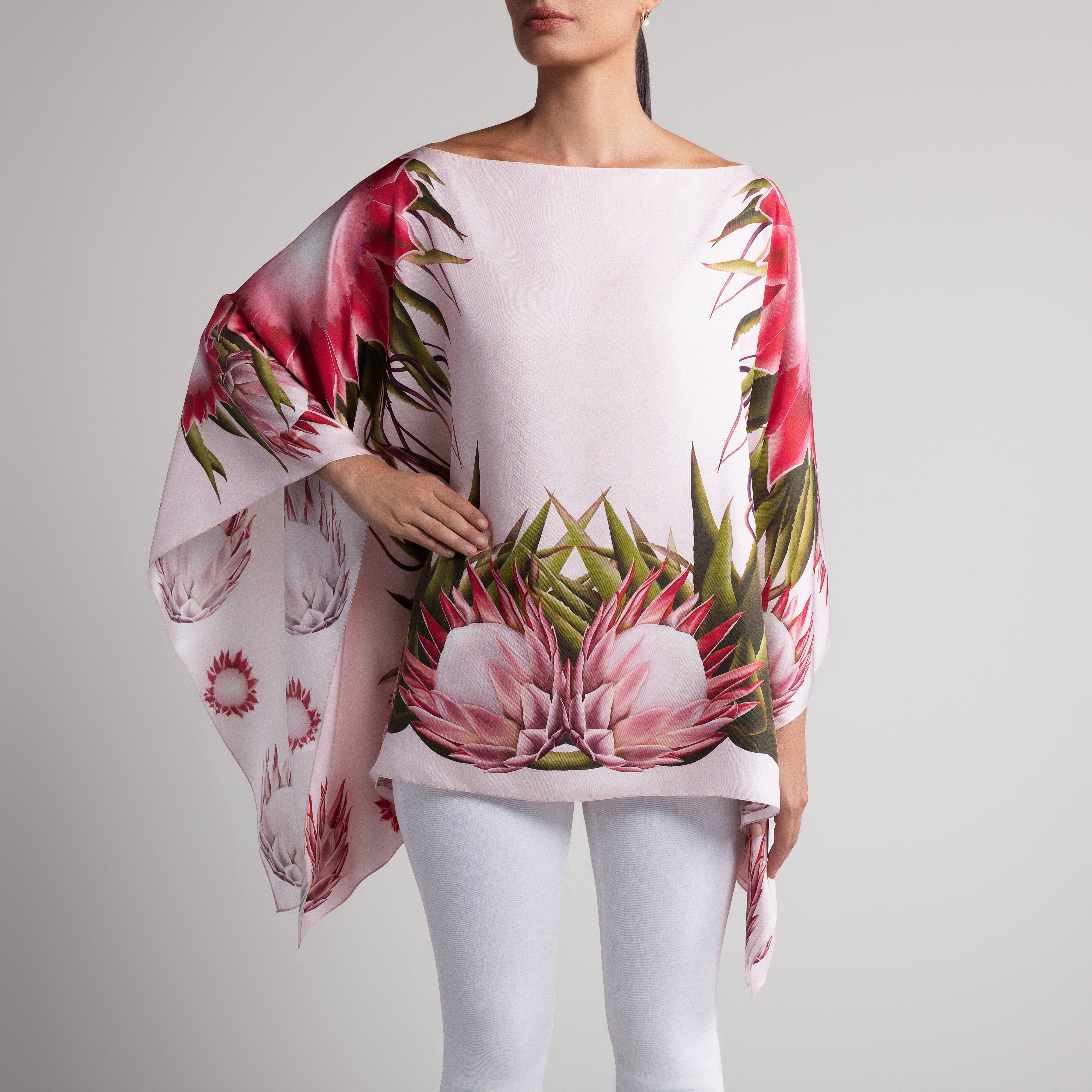 Protea Silk Poncho in Pale Pink