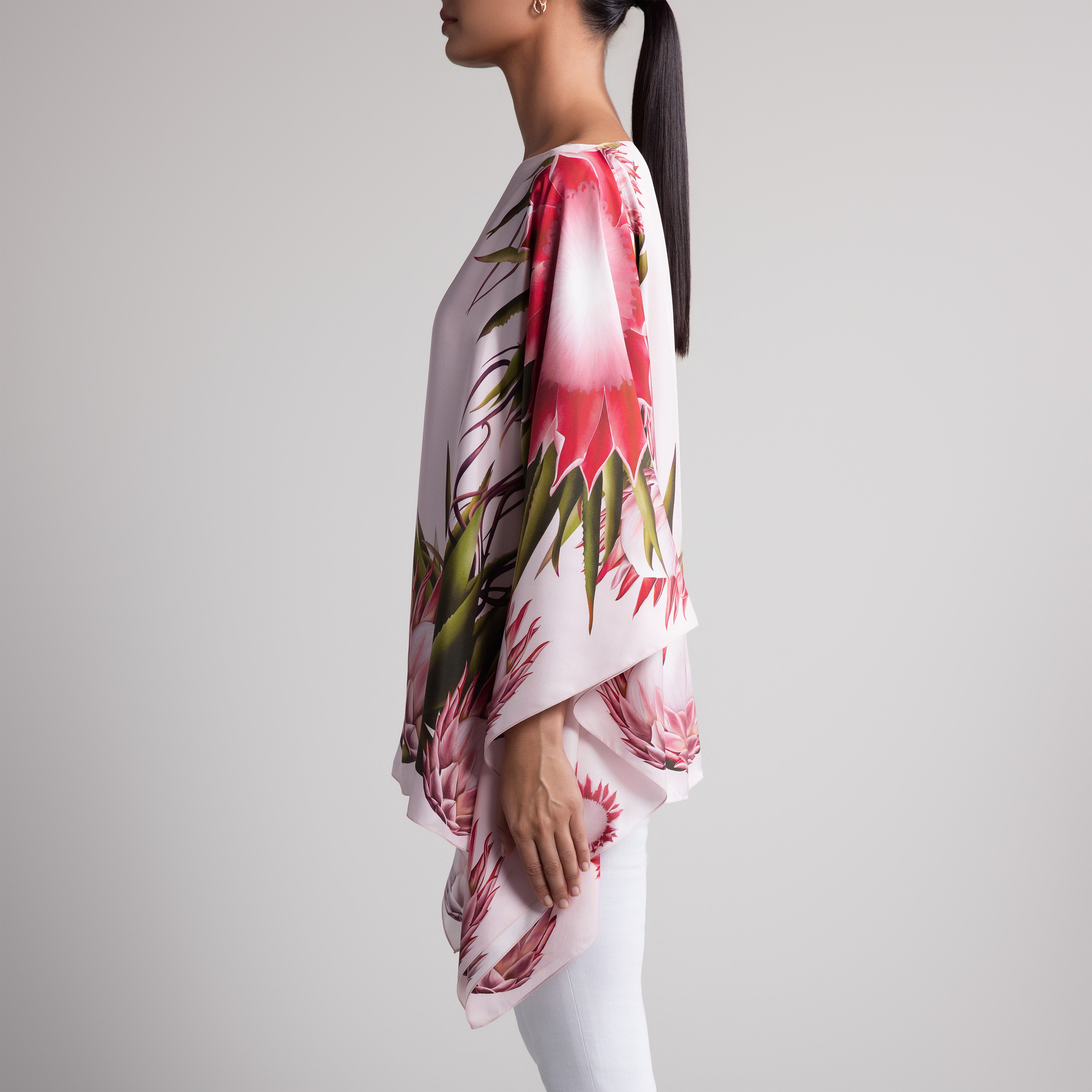 Protea Silk Poncho in Pale Pink