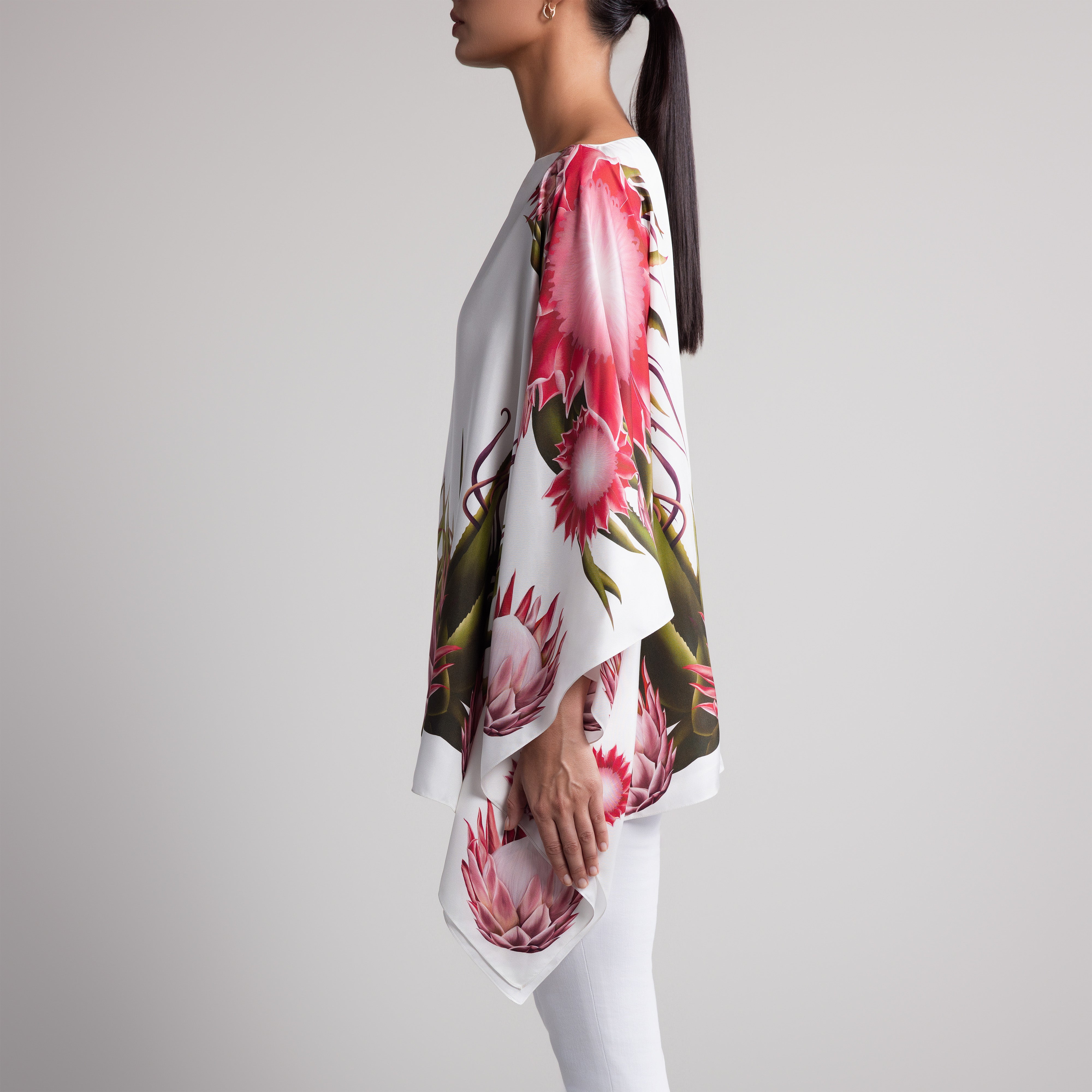 Protea Silk Poncho in White