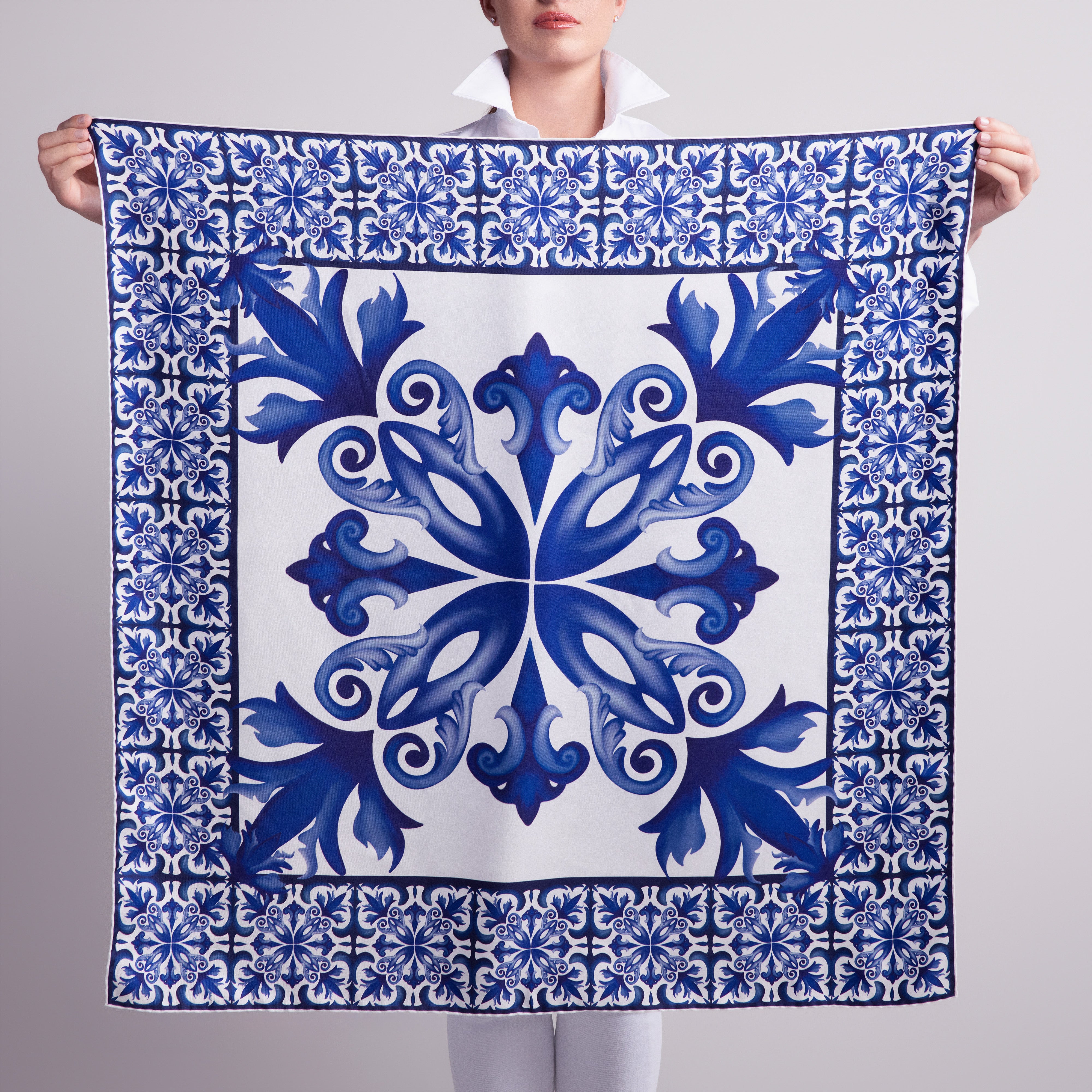 Porto Silk Scarf with Hand-Rolled Hem in White