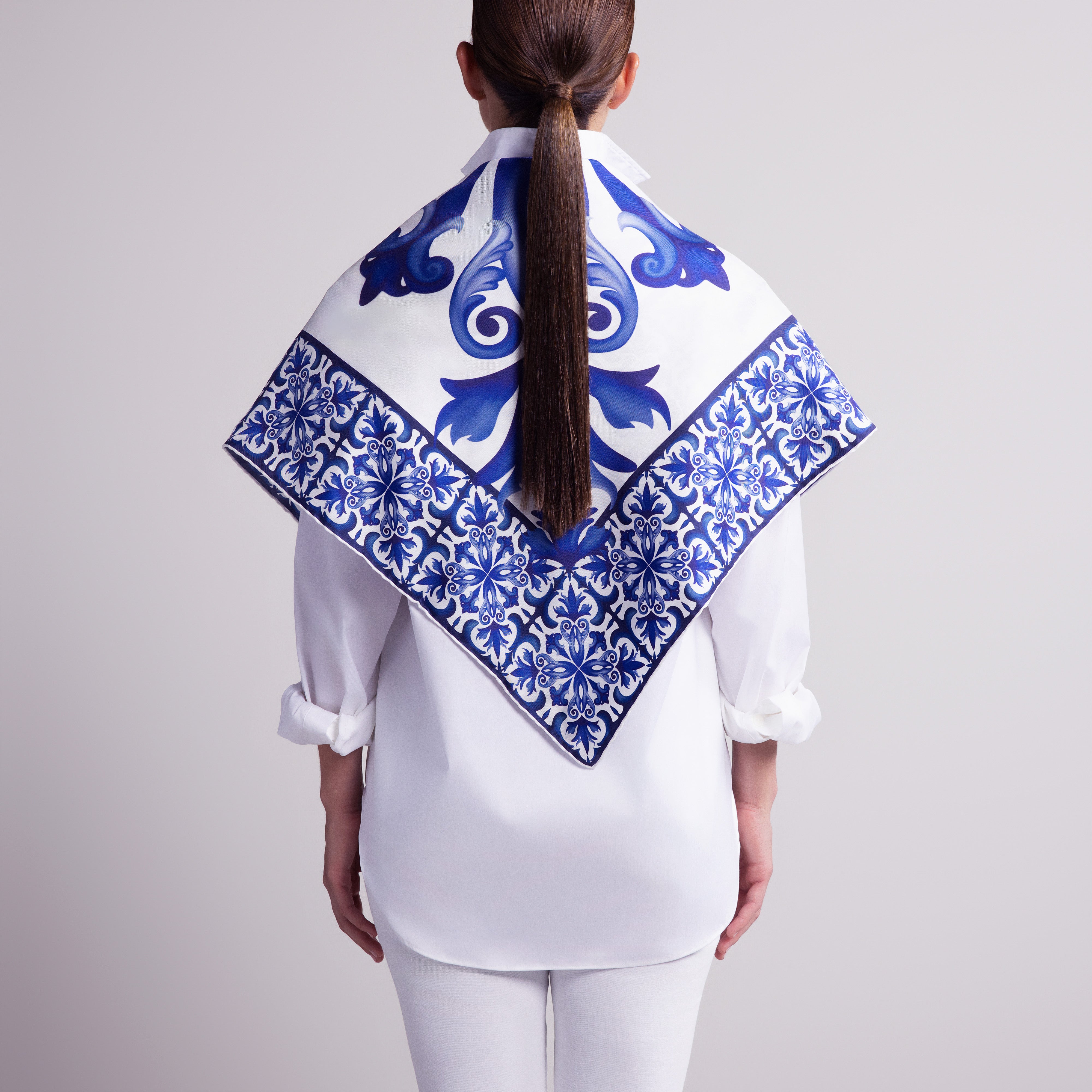 Porto Silk Scarf with Hand-Rolled Hem in White