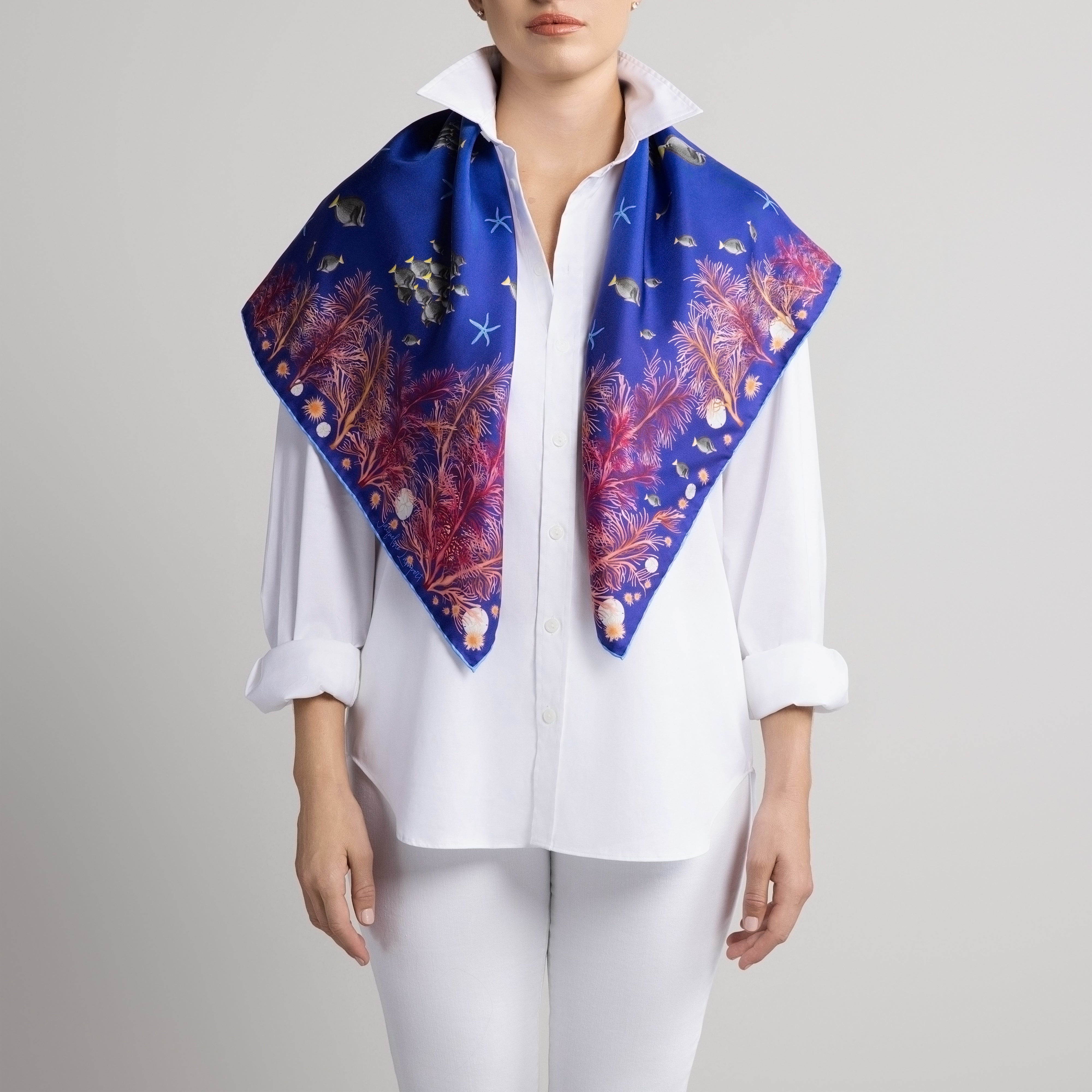 Galapagos Silk Scarf with Hand-Rolled Hem in Blue Ombré