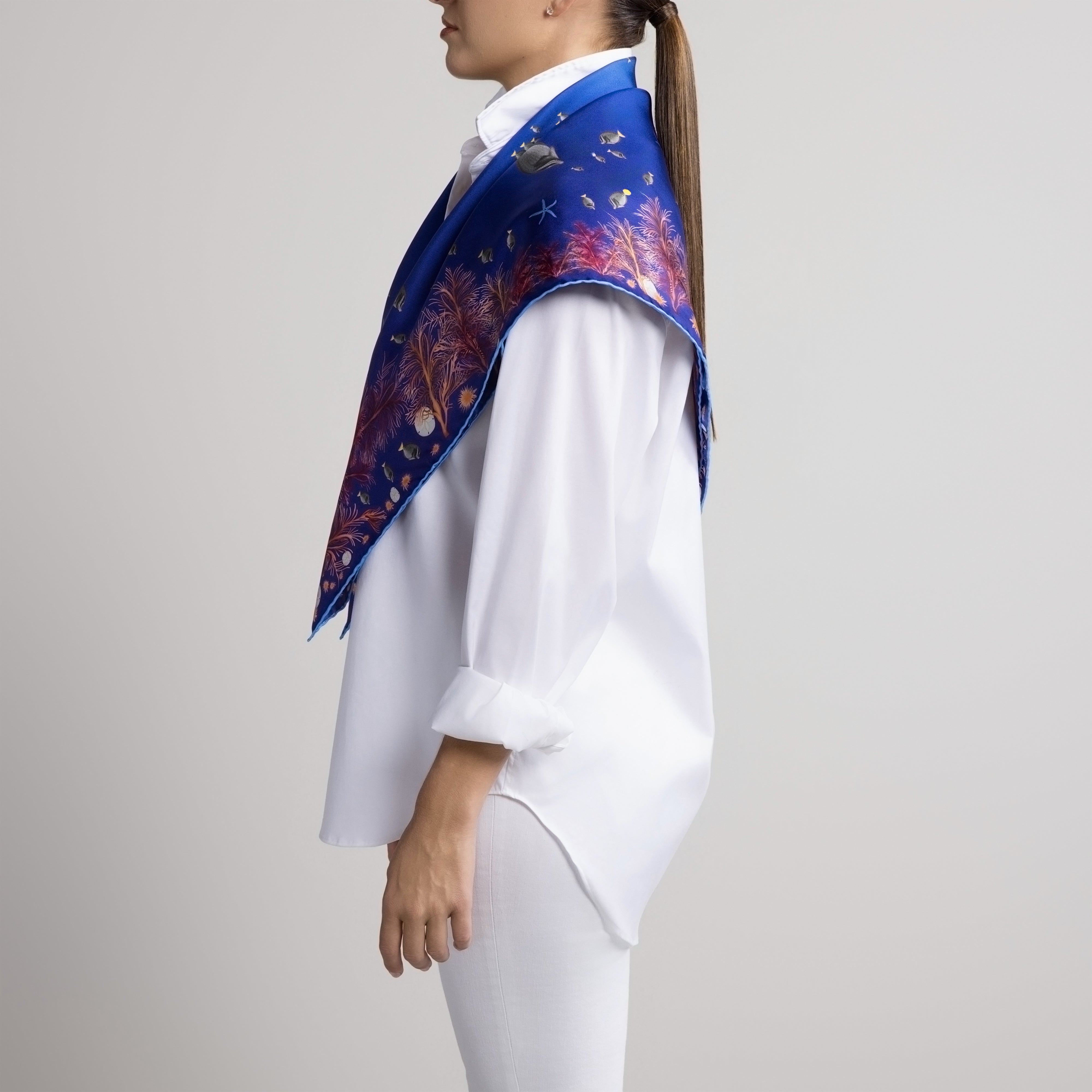 Galapagos Silk Scarf with Hand-Rolled Hem in Blue Ombré