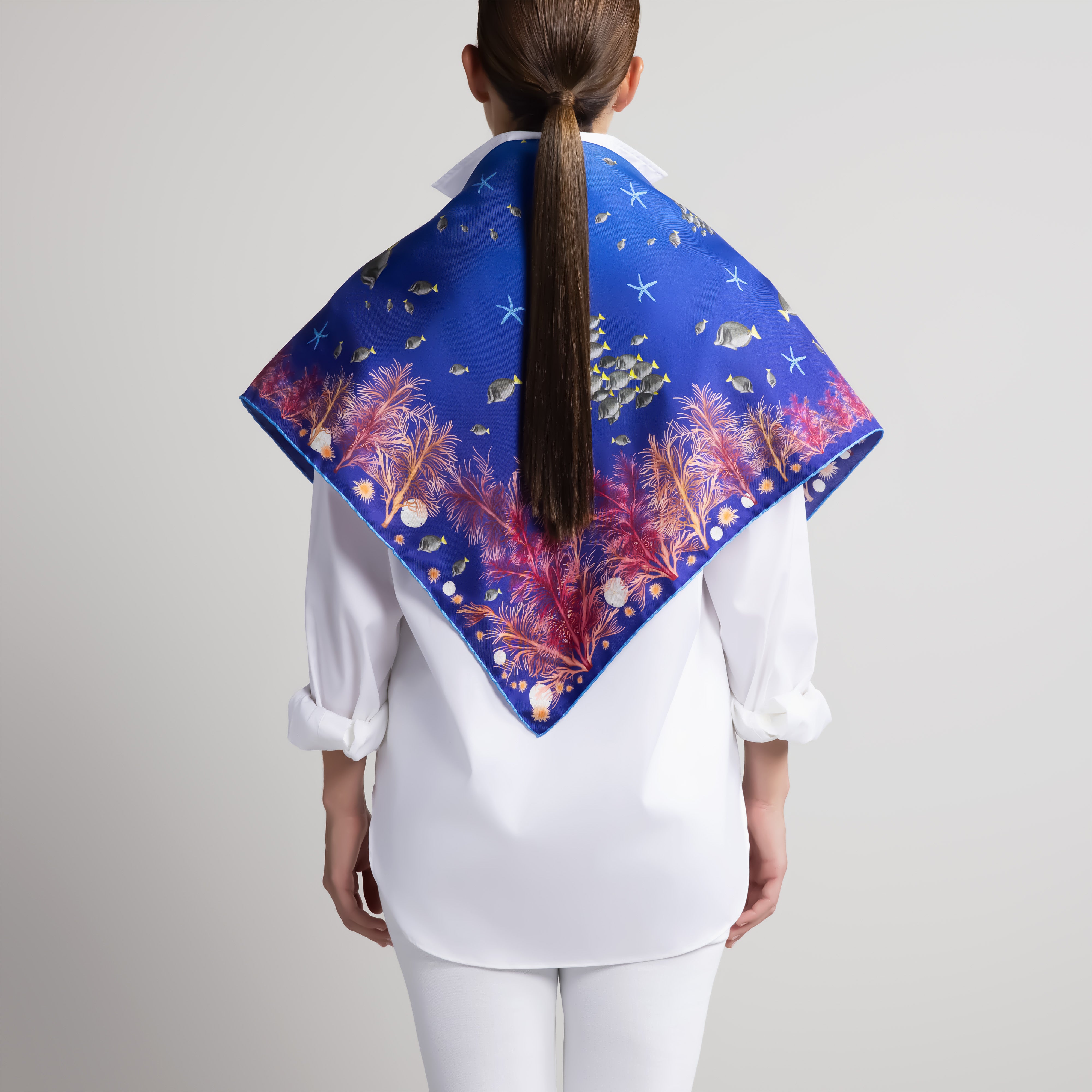 Galapagos Silk Scarf with Hand-Rolled Hem in Blue Ombré