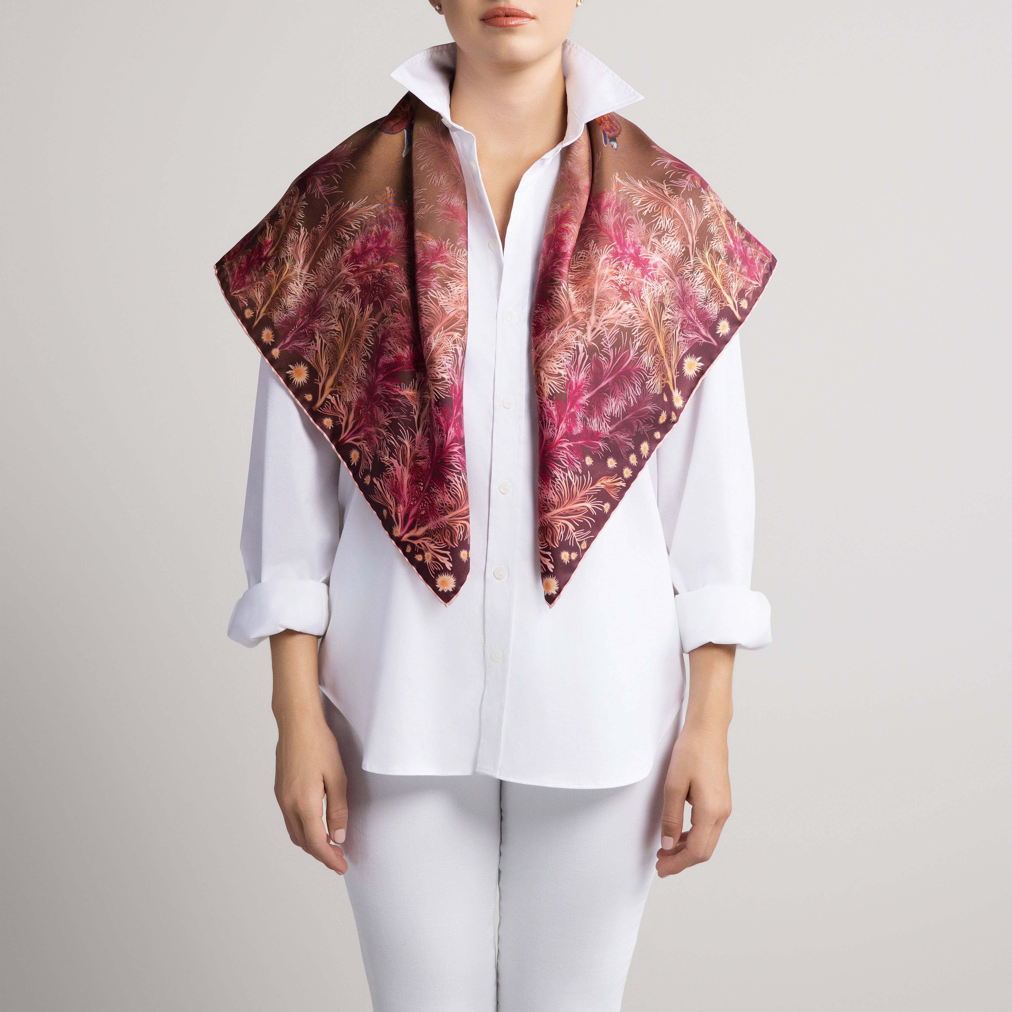 Galapagos Silk Scarf with Hand-Rolled Hem in Brown Ombré