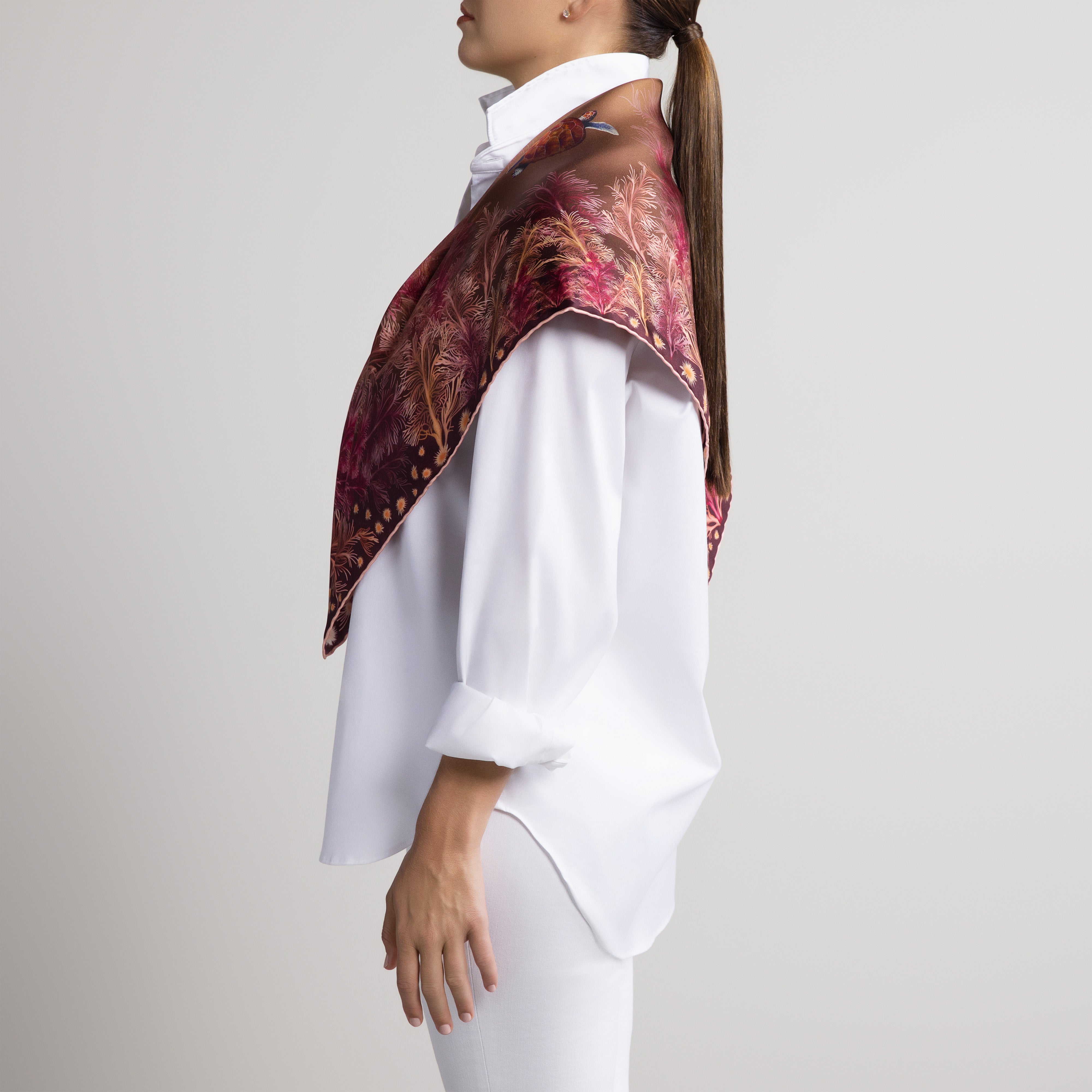 Galapagos Silk Scarf with Hand-Rolled Hem in Brown Ombré