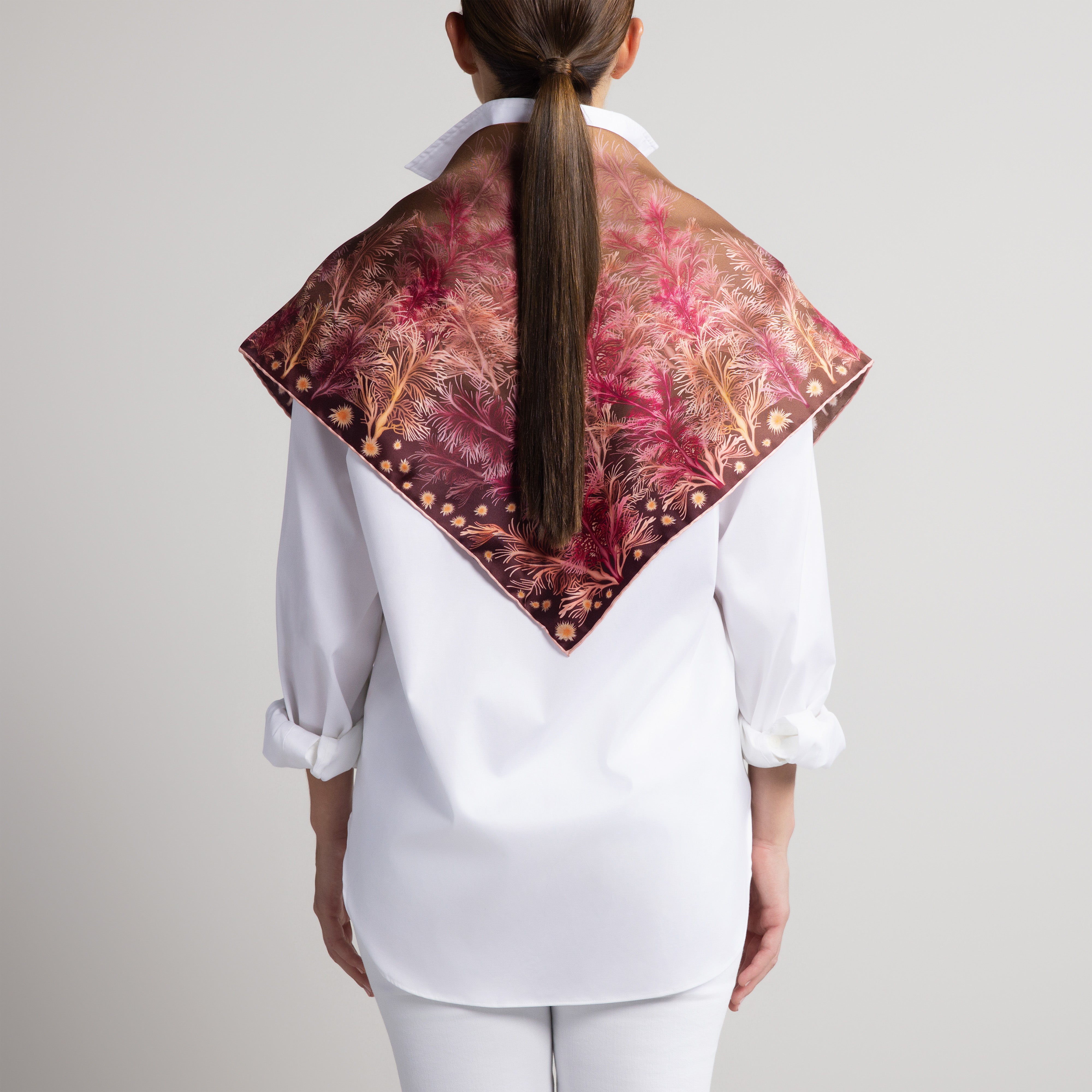 Galapagos Silk Scarf with Hand-Rolled Hem in Brown Ombré