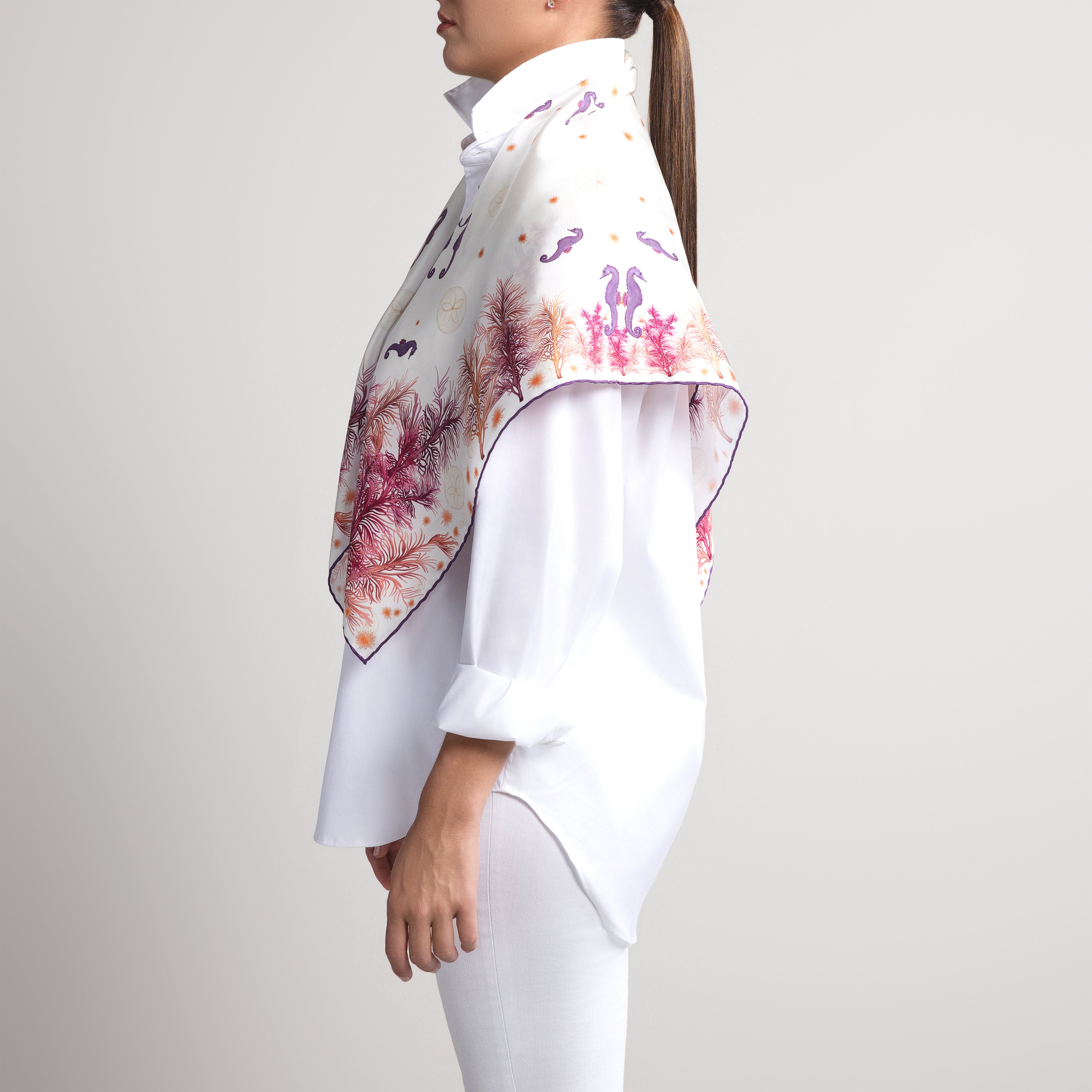 Galapagos Silk Scarf with Hand-Rolled Hem in Cream