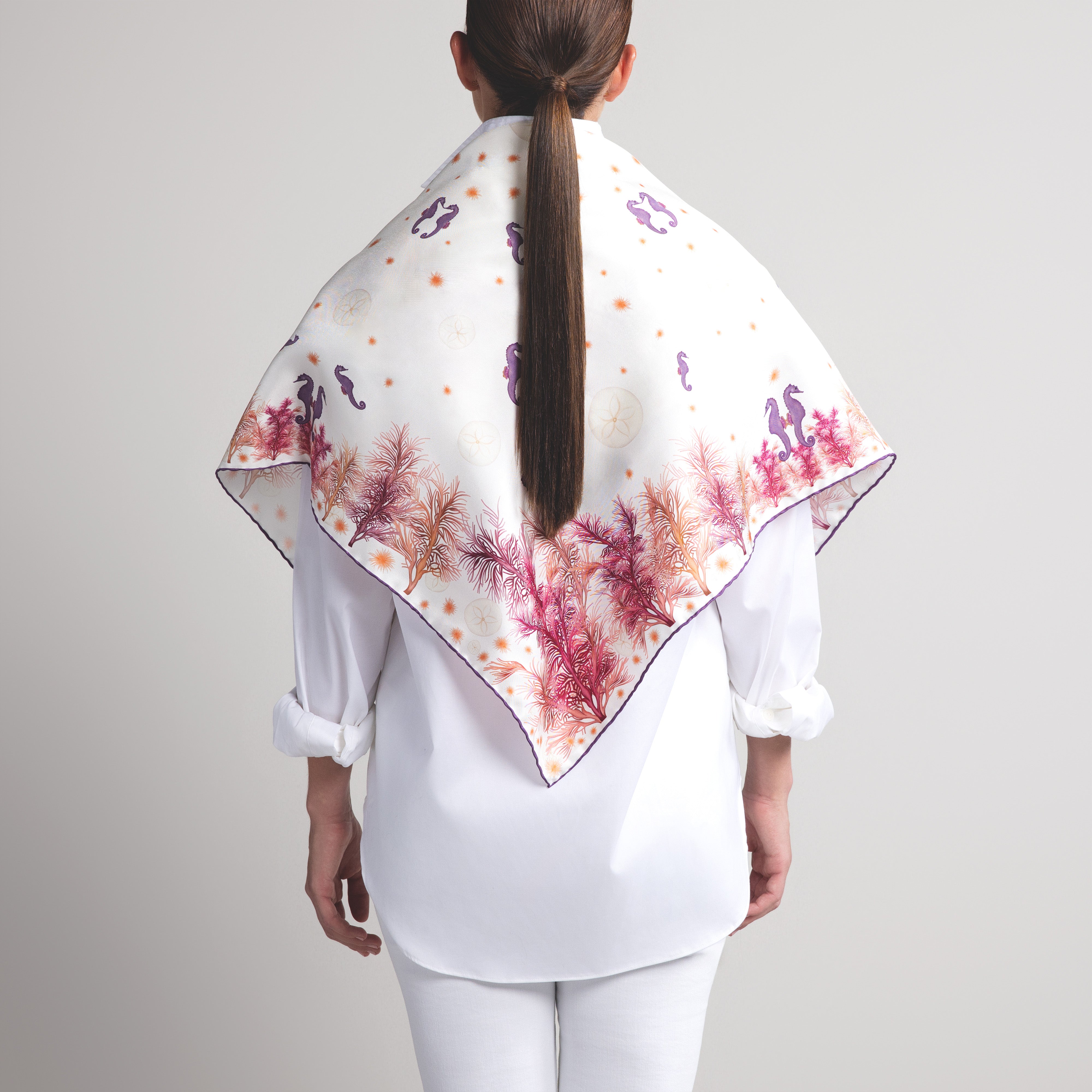 Galapagos Silk Scarf with Hand-Rolled Hem in Cream