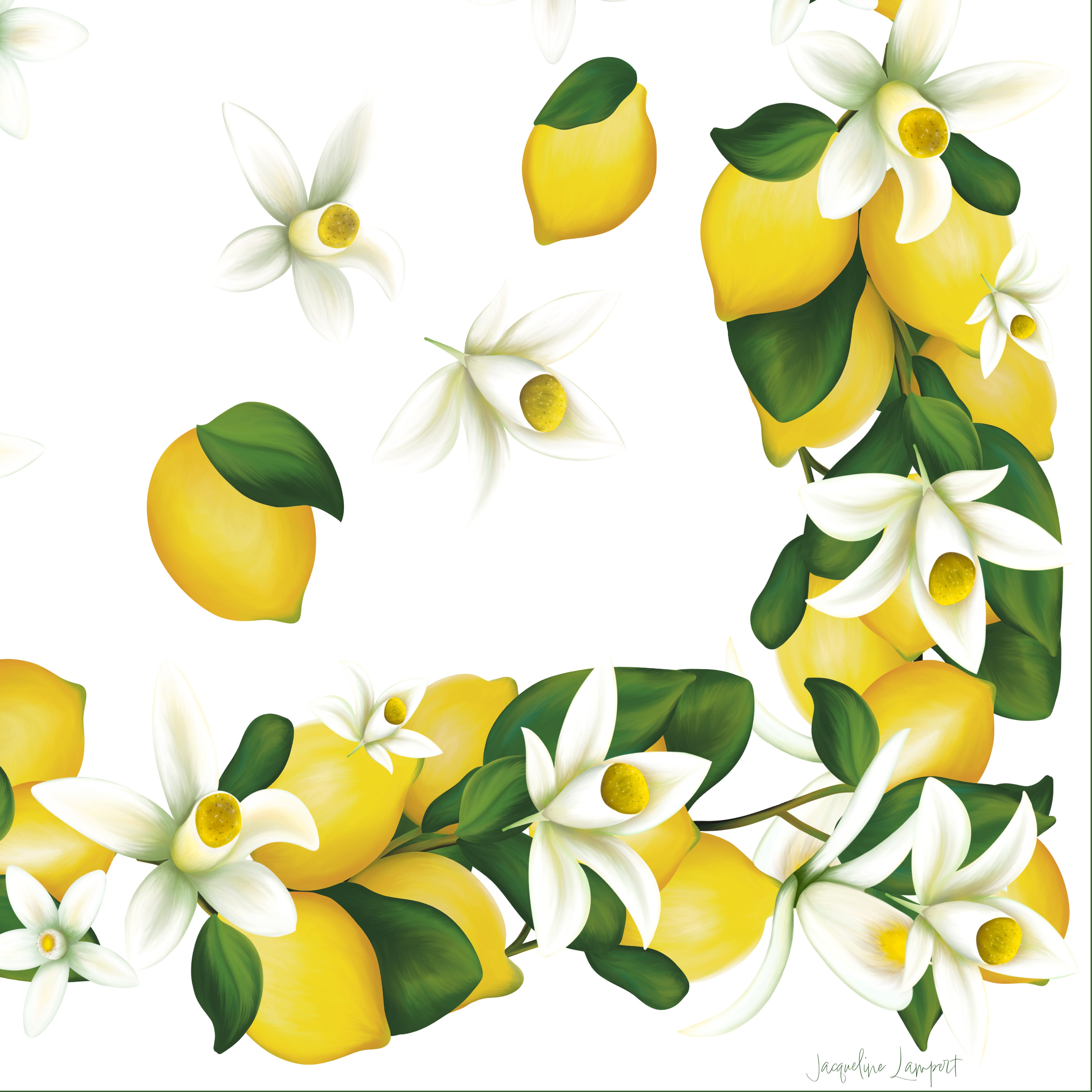 Capri Lemon Silk Scarf with Hand-Rolled Hem in White